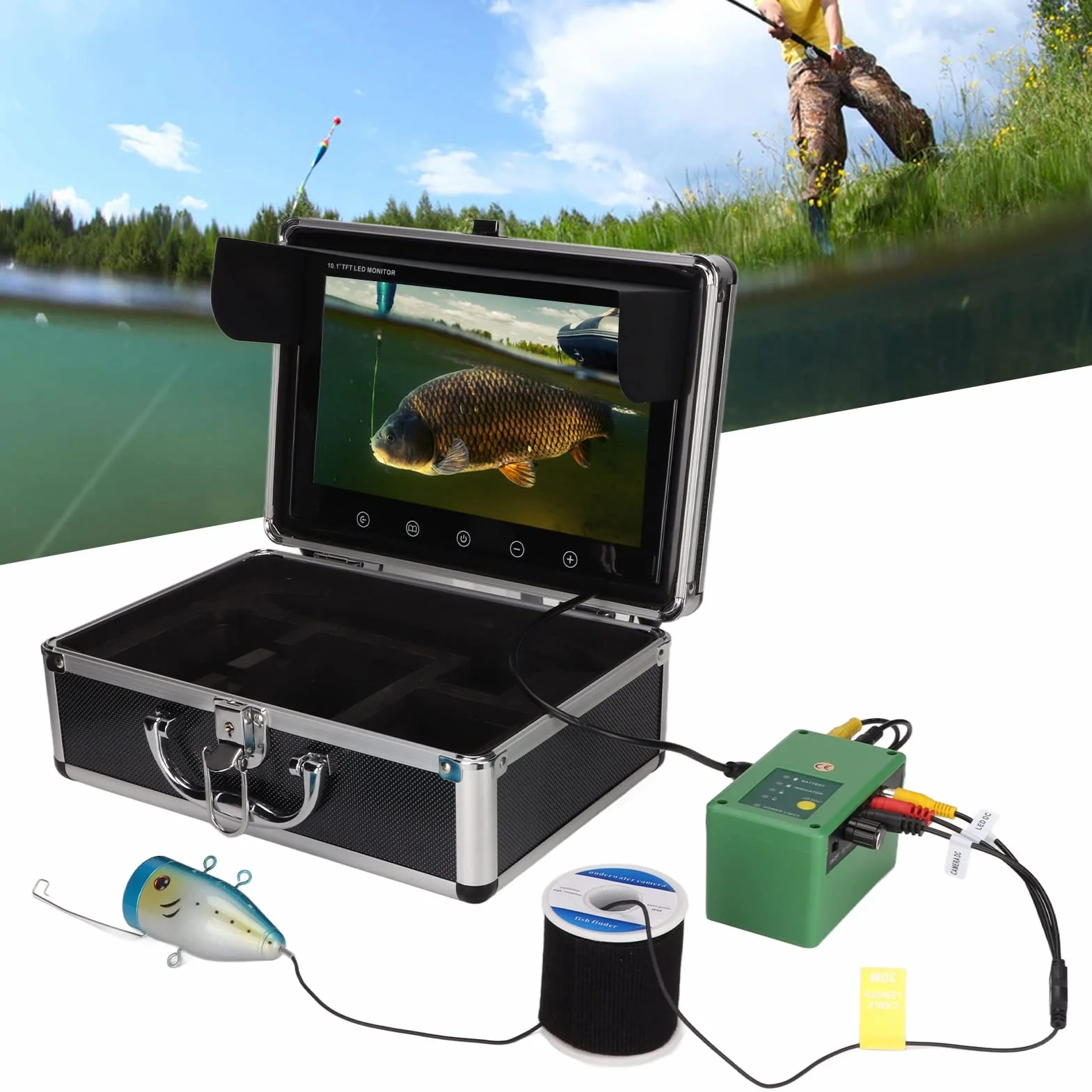 Podwodna Kamera Wędkarska 30m 10-calowy Monitor LCD 1000TVL 15 Lamp IR Wodoodporna Wykrywacz Ryb Wideo
