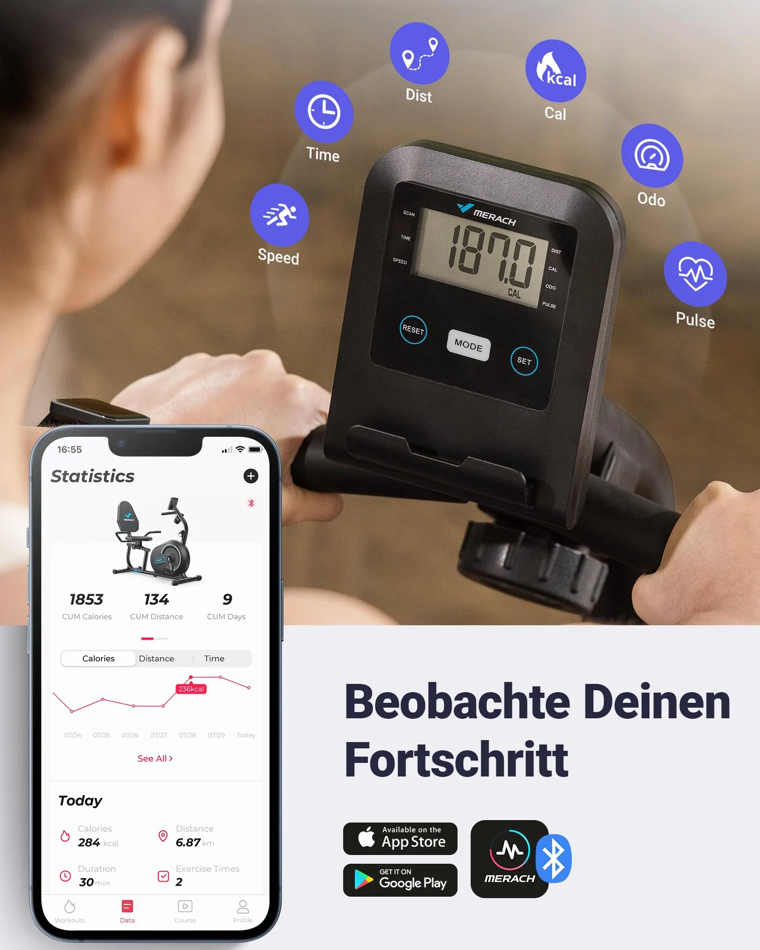 MERACH Domowy ergometr do leżenia z funkcją Smart Bluetooth i ekskluzywną łącznością z aplikacją, LCD, uchwytem pomiaru tętna, magnetyczne urządzenia do leżenia S08