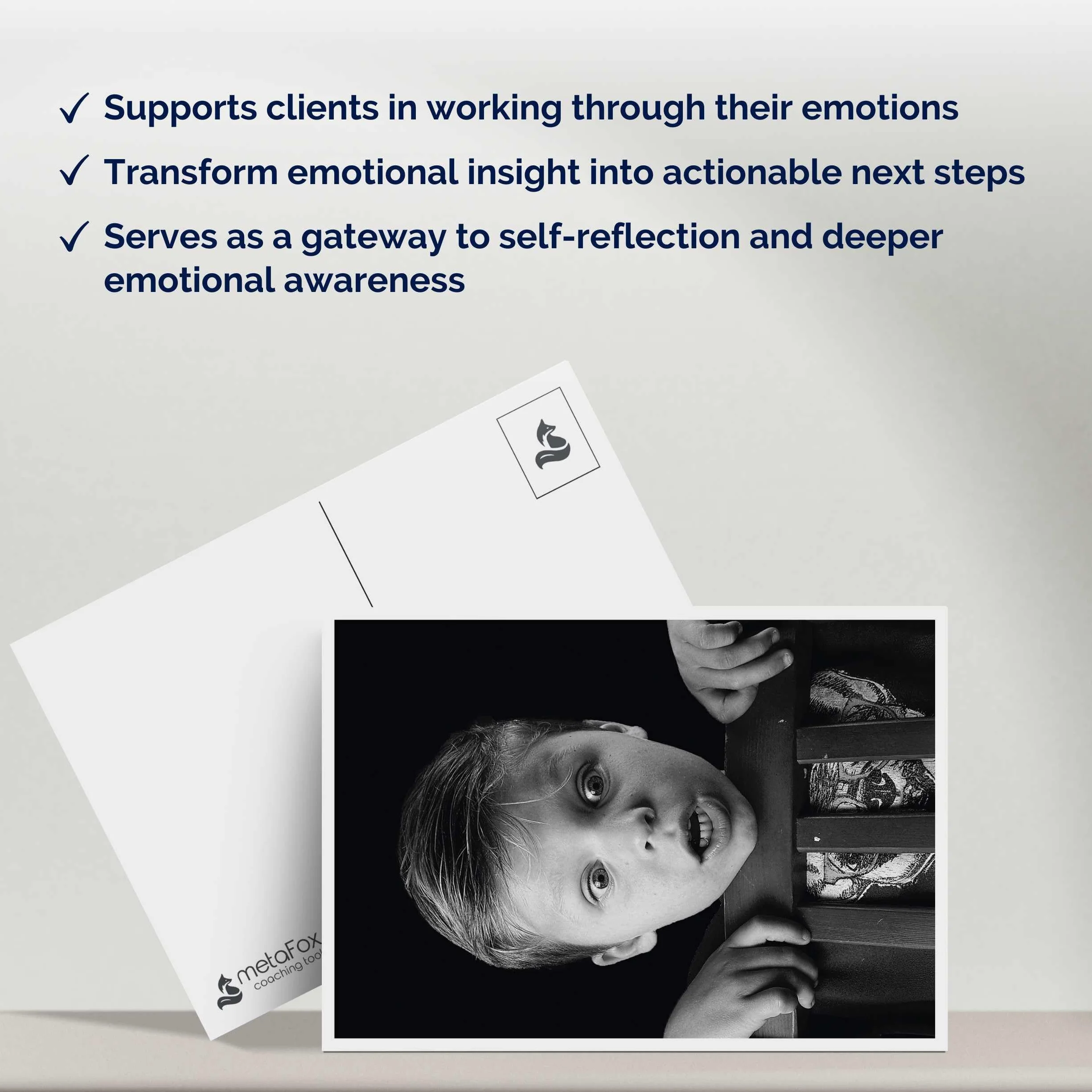 metaFox Deep Pictures "Portrety of Emotions" – 52 czarno-białe karty coachingowe dla emocjonalnego świadomości, narzędzia terapeutyczne dla nastolatków i dorosłych, Visual Reflection Deck for