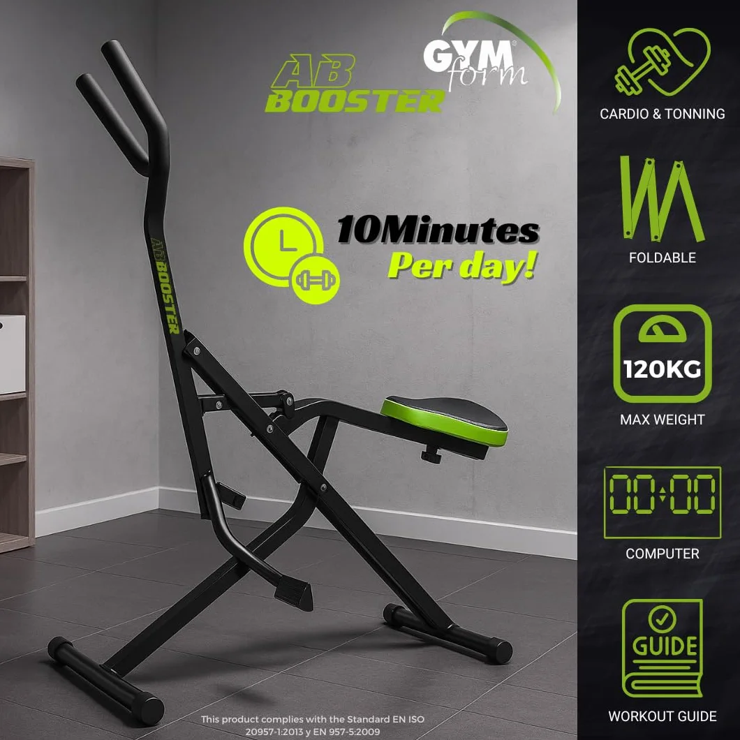GYMFORM Ab Booster Plus + Sauna Slimmer, maszyna do budowania mięśni, pełny sprzęt treningowy, wielofunkcyjne ćwiczenia aerobowe i tonowanie, komputer + pas redukujący efekt sauny