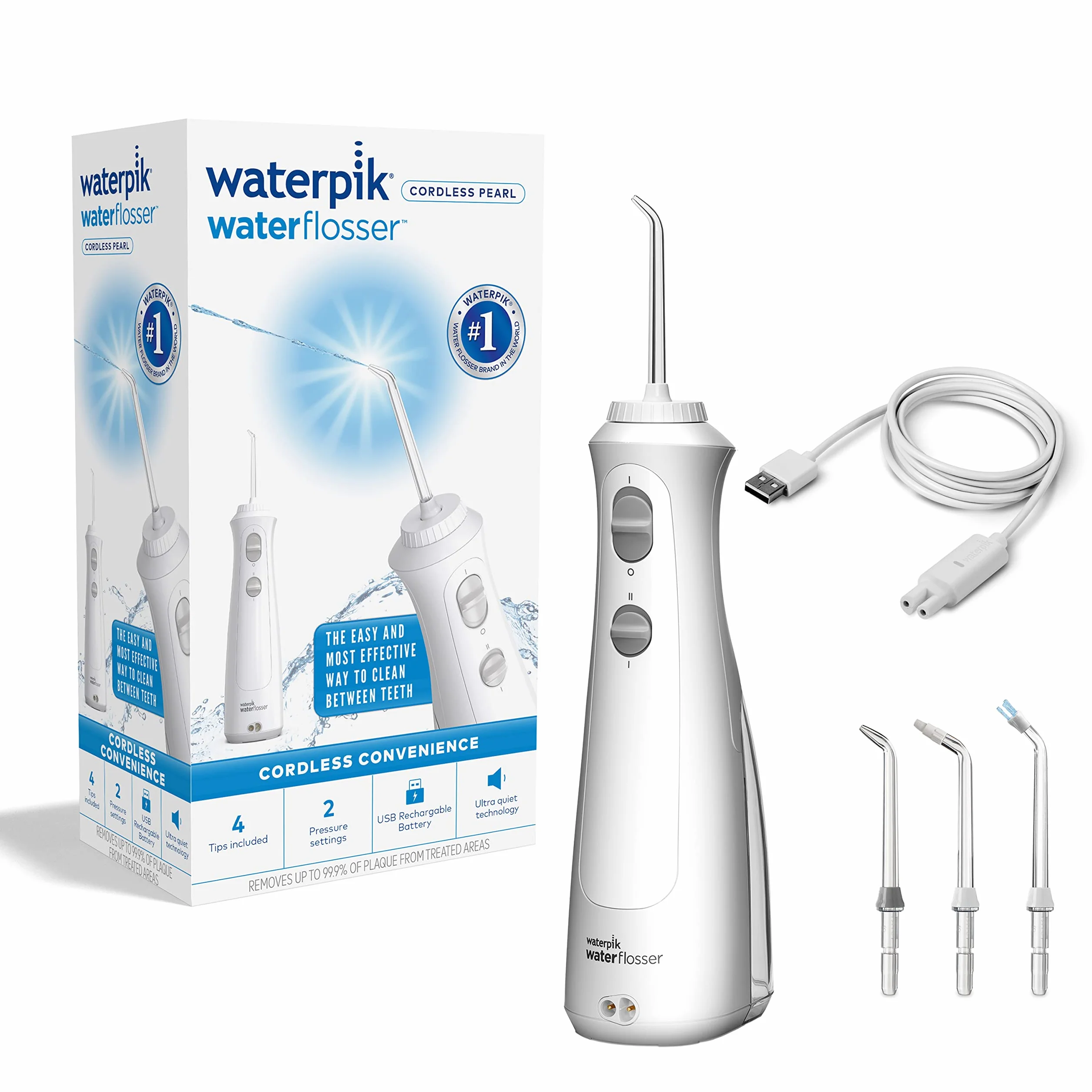 Waterpik Bezprzewodowy Irygator do Zębów, Elektryczny Irygator Dentystyczny, Akumulatorowy Irygator do Płukania Zębów, Irygator Idealny w Podróży lub Małych Łazienkach - Biały (WF-13)
