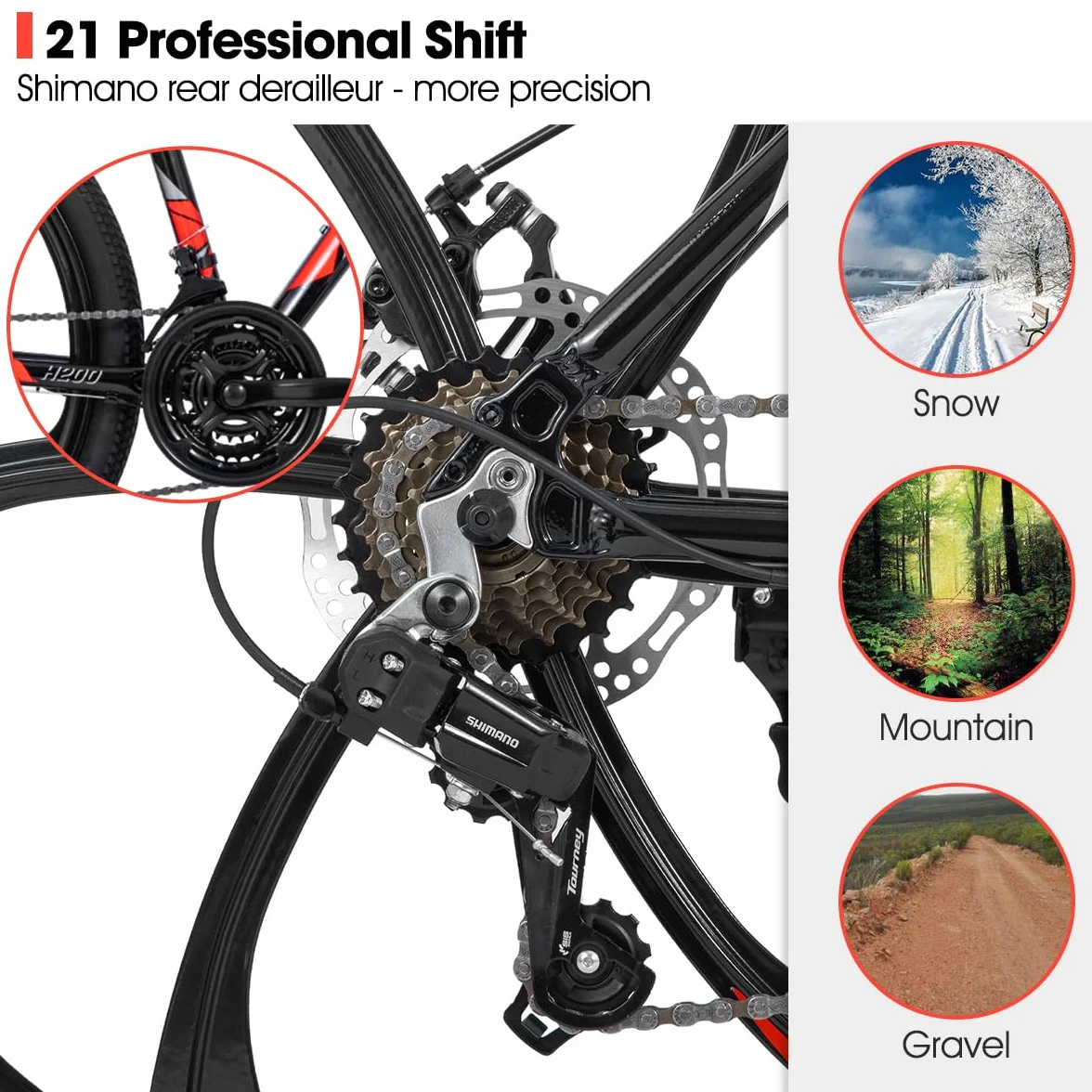 Hiland rower górski MTB 26", z aluminiową ramą, hamulec tarczowy, widelec amortyzowany 3/6, koła szprychowe, dla młodzieży, dla mężczyzn, kobiet, chłopców, dziewczynek, czarny/biały