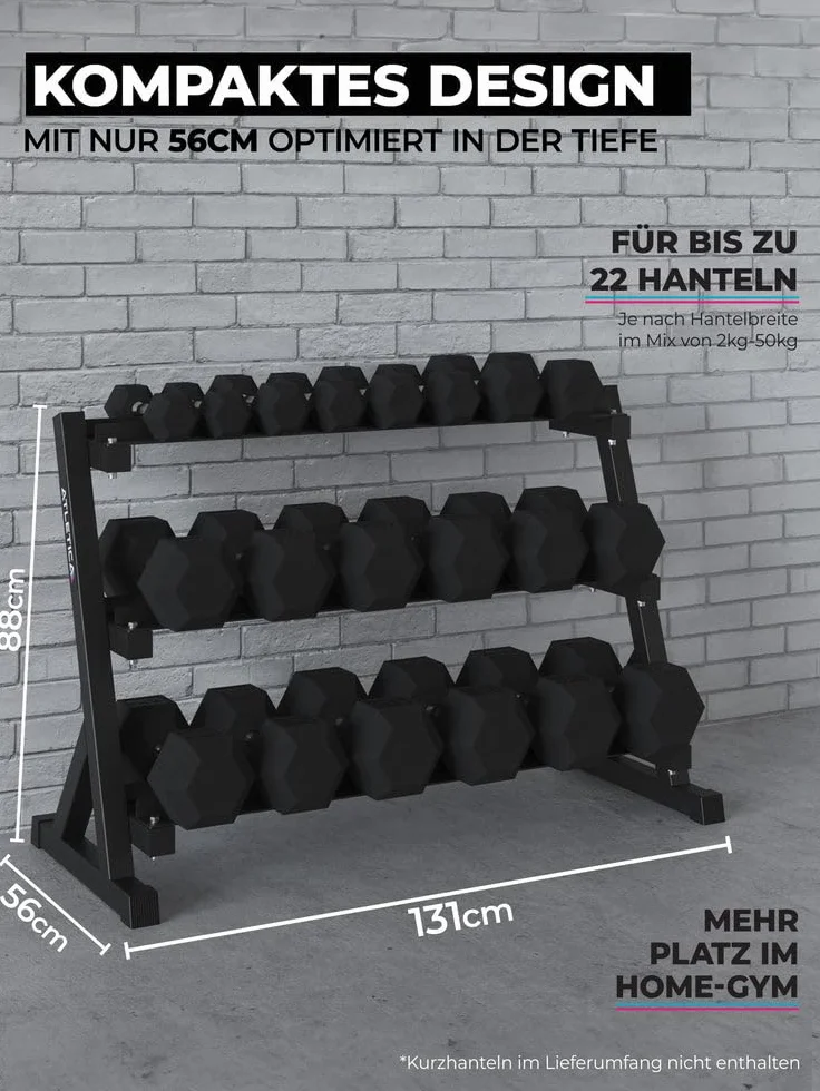 ATLETICA HellHound półka na krótkie hantle | Storage Rack | stabilna konstrukcja na maks. 22 krótkie hantle | dostosowane do dużych ciężarów | mała głębokość