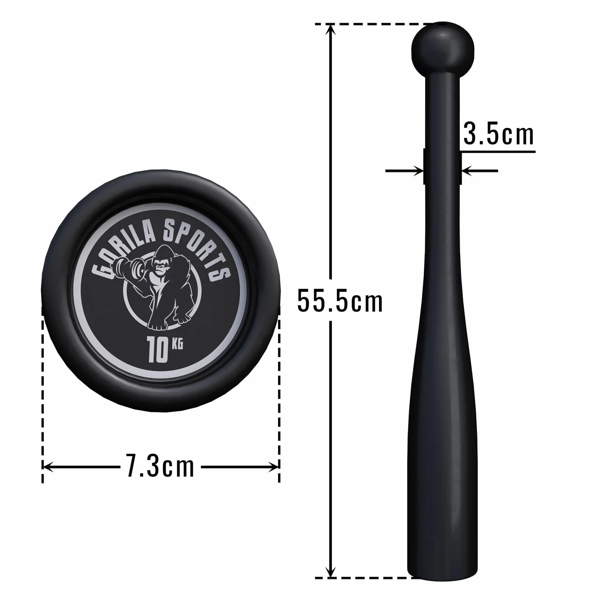 GORILLA SPORTS® Indian Clubbell stalowy 2 – 20 kg – dźwignia zamachowa pojedyncza / zestaw czarny w 8 wariantach wagowych