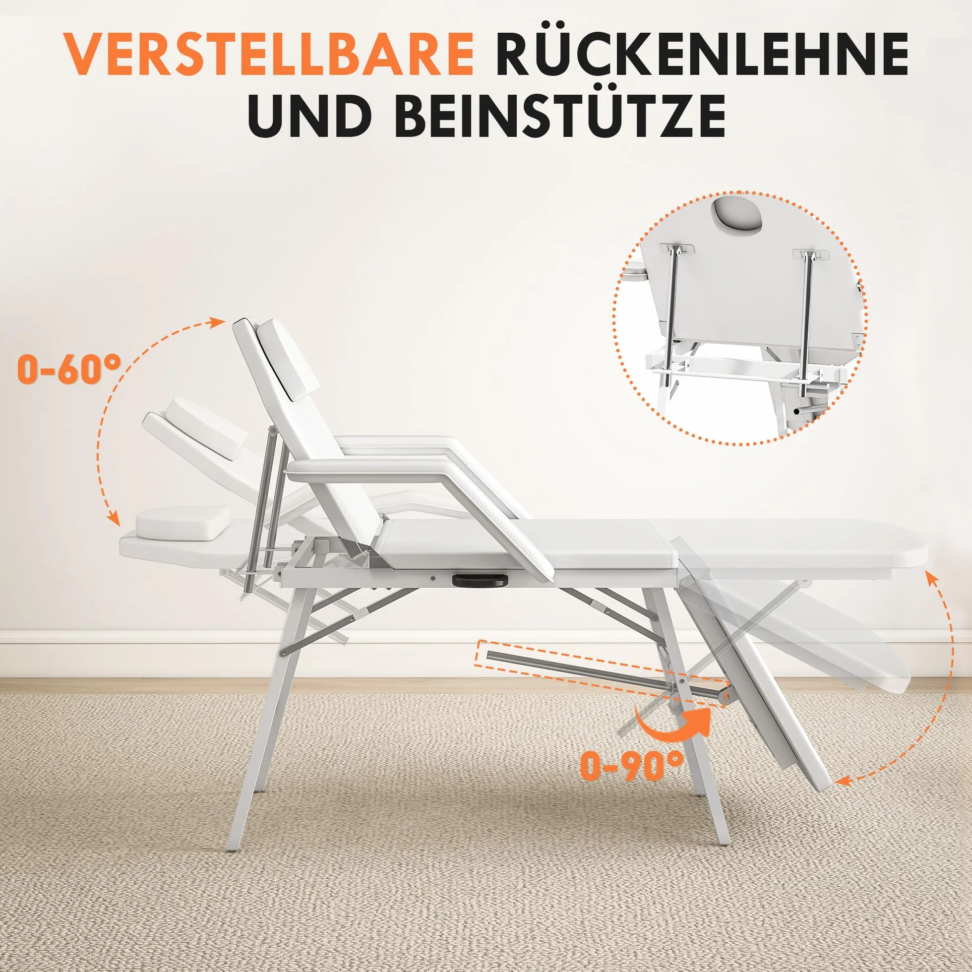 HOMCOM Portable Massage Table, 3 Section Adjustable Beauty Bed, Foldable Massage Bed with Headrest, Padded Armrests for Spa, Lash, Tattoo, White
