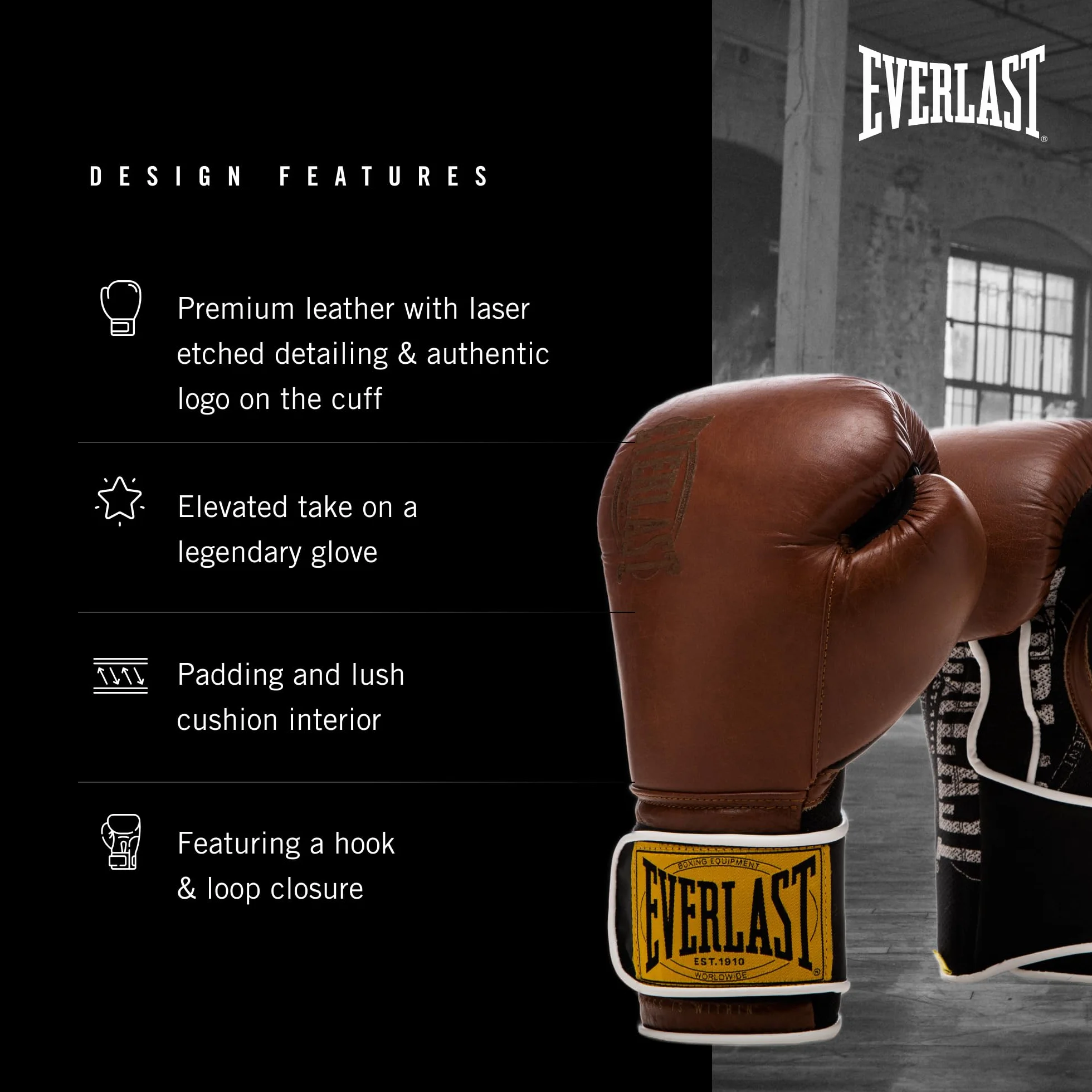Everlast 1910 Rękawice bokserskie, zaawansowane rękawice dla mężczyzn i kobiet, haczyk i pętelka z potrójną pianką i podparciem nadgarstka, do zapobiegania urazom, trening ciężkich toreb i speedbagów