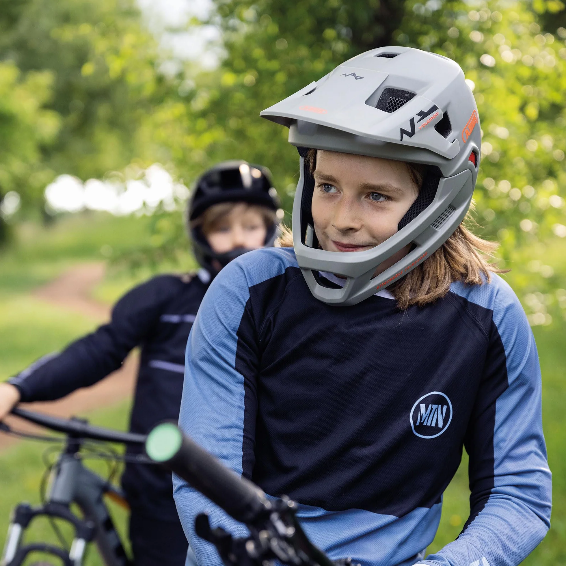 ABUS YouDrop FF - kask integralny dla dzieci i młodzieży - do uprawiania kolarstwa górskiego - ze zdejmowaną osłoną podbródka - zielony, rozmiar S