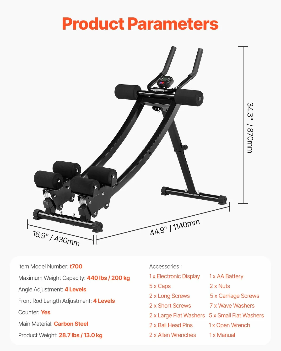 VEVOR Urządzenie do treningu mięśni brzucha, maszyna AB do studia fitness, do treningu brzucha, obciążenie 200 kg, trener mięśni brzucha do treningu siłowego, składane, regulowane urządzenie fitness