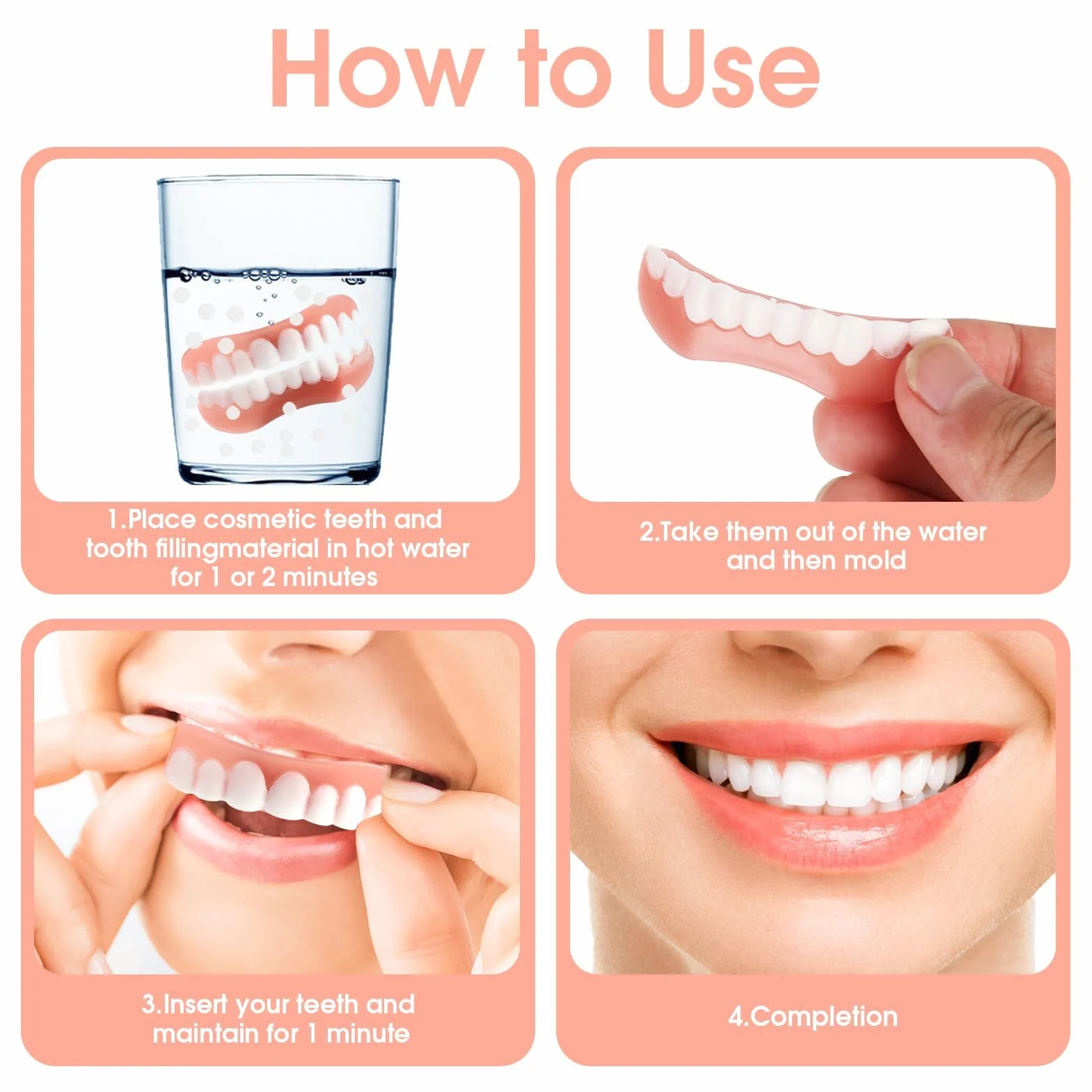 Snap on Perfect Smile Sztuczne Zęby 1 Pary Zatrzaskowe Silikonowe Forniry, Tymczasowe Wybielanie Proteza Okładka Górne I Dolne, Licówki Natychmiastowe Protezy Dla Mężczyzn I Kobiet Dorosły