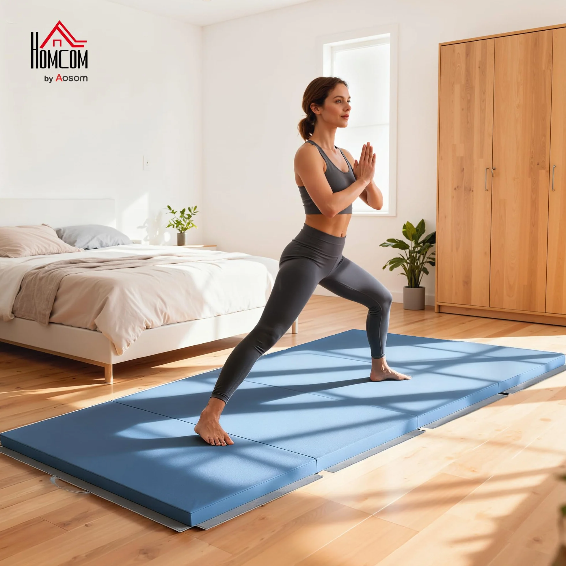 HOMCOM Składana mata gimnastyczna gruba mata gimnastyczna z uchwytem, mata gimnastyczna do jogi, MMA, sportowa, fitness, pilates, syntetyczna