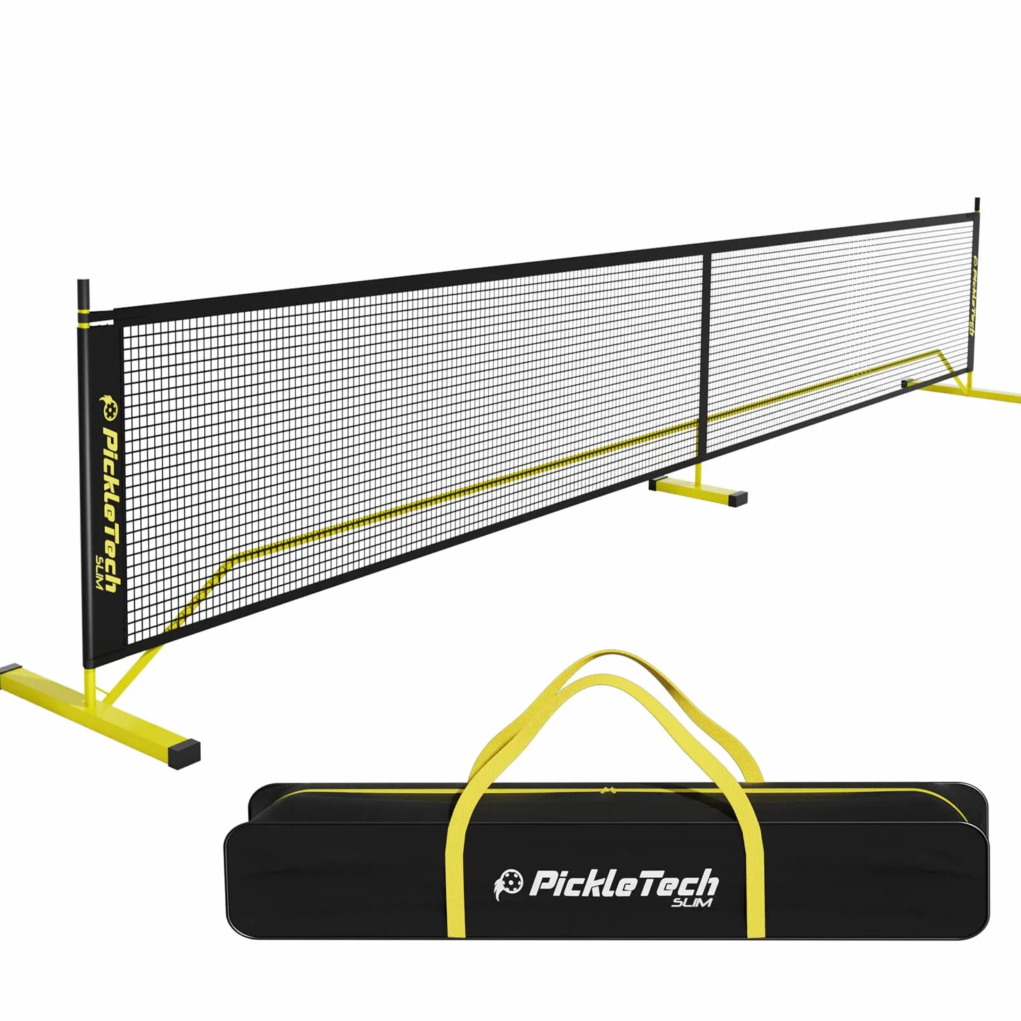 PICKLETECH 4.0 Smukła wersja Przenośne siatki Pickleball do gry na świeżym powietrzu 22 FT Pickleball Net-USAPA Regulacja Rozmiar-Pickle Ball Net System z torbą do przenoszenia na podjazd