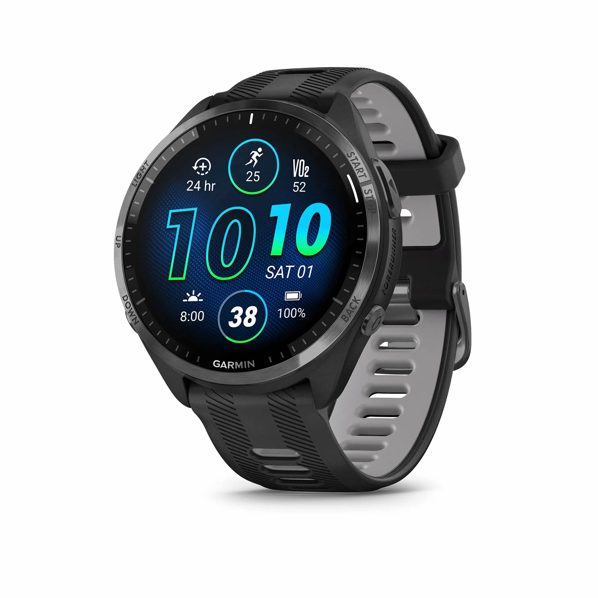 Garmin Forerunner® 965 Inteligentny zegarek do biegania, kolorowy wyświetlacz AMOLED, pomiary treningu i informacje o odzyskiwaniu, czarny i pudrowo-szary, 010-02809-00
