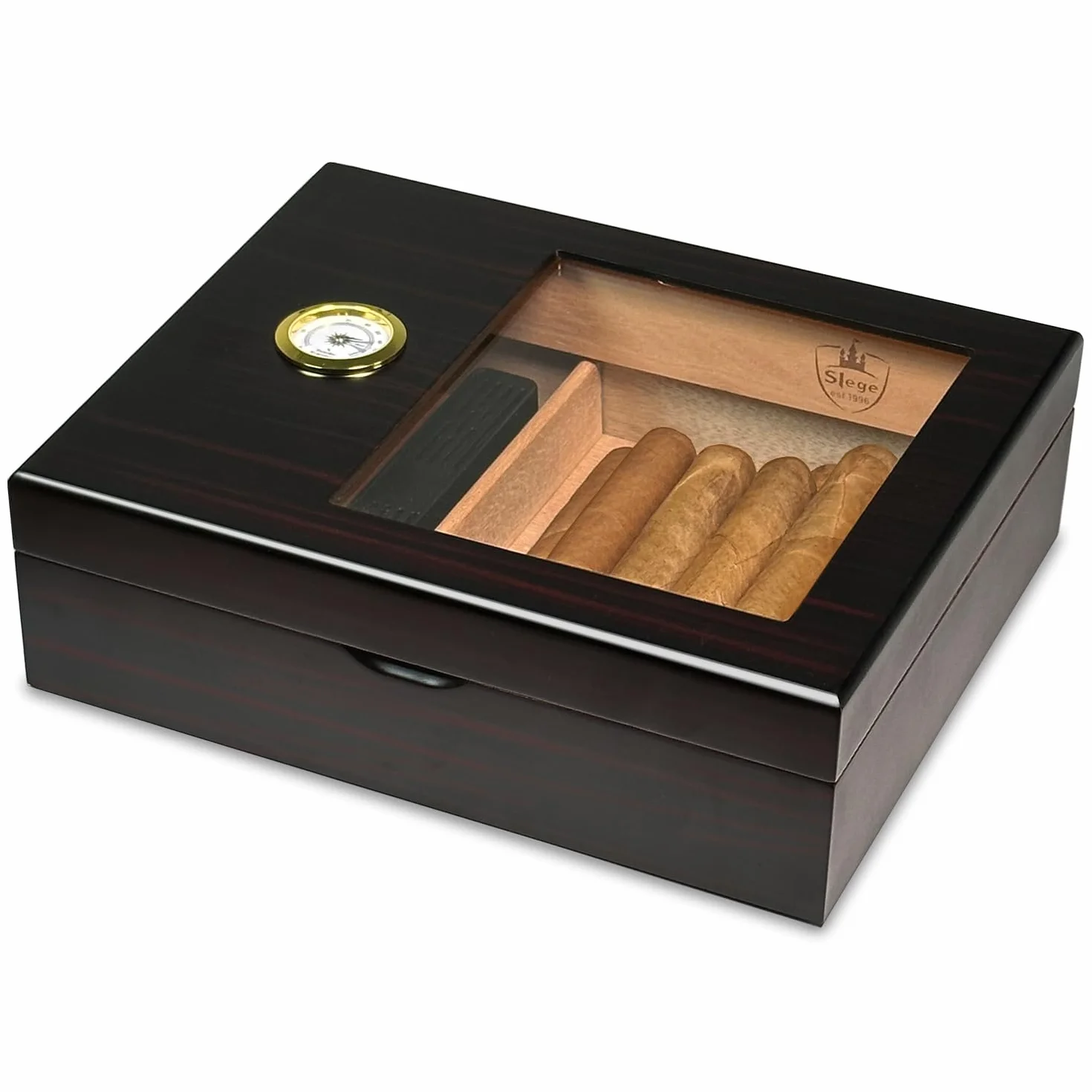 Slege Humidor cygara,pudełko cygara kubańskie cygara,szklany górny nawilżacz hiszpańskie cedrowe cygara,pojedyncza warstwa, nawilżacz powietrza,przegroda, higrometr,akcesoria cygar dla mężczyzn