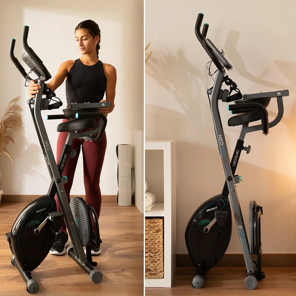 Cecotec X-Bike Składany rower treningowy z systemem Silence Fit, oparciem, regulowaną kierownicą i siodełkiem, pulsometrem, wyświetlaczem LCD