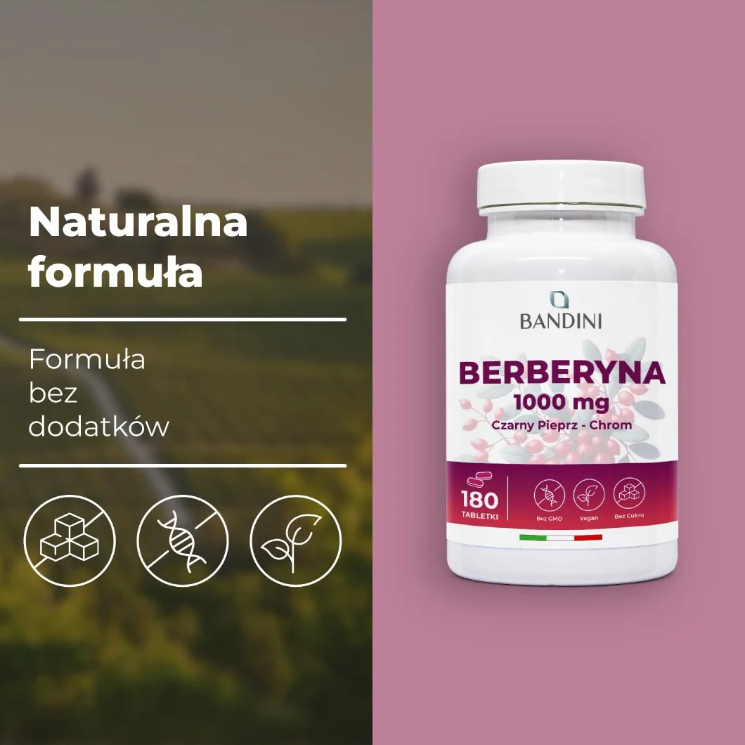 Bandini® Berberine 1000mg czysta wysoka dawka | 180 wegańskich tabletek - Berberyna HCl z Berberis Aristata 97% + Chrom i Czarny Pieprz | Maksymalne wchłanianie - Funkcje trawienne, wątrobowe, jelitow