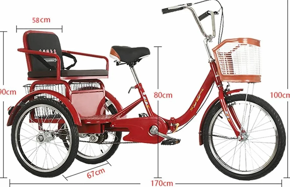Rowery typu Cruiser dla dorosłych 20-calowy rower Trikr Duży kosz na zakupy, składane rowery trójkołowe z tylnym siedzeniem - na zakupy i ćwiczenia rekreacyjne