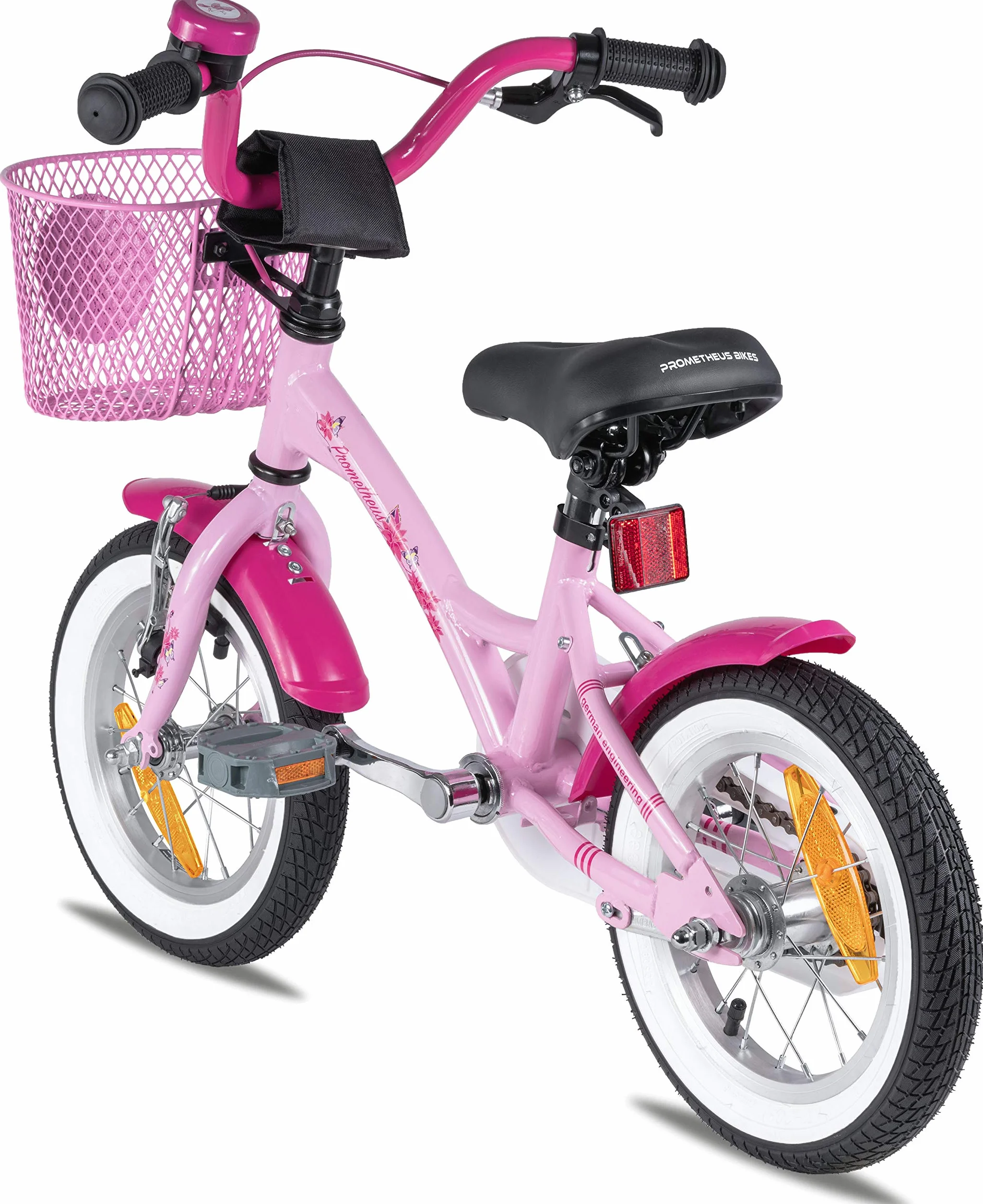 PROMETHEUS BICYCLES Rower dziecięcy od 3 lat – rower dziewczęcy 12 cali, rower dla dziewczynek, rower dla dzieci z kółkami podporowymi, hamulec nożny w kolorze różowym