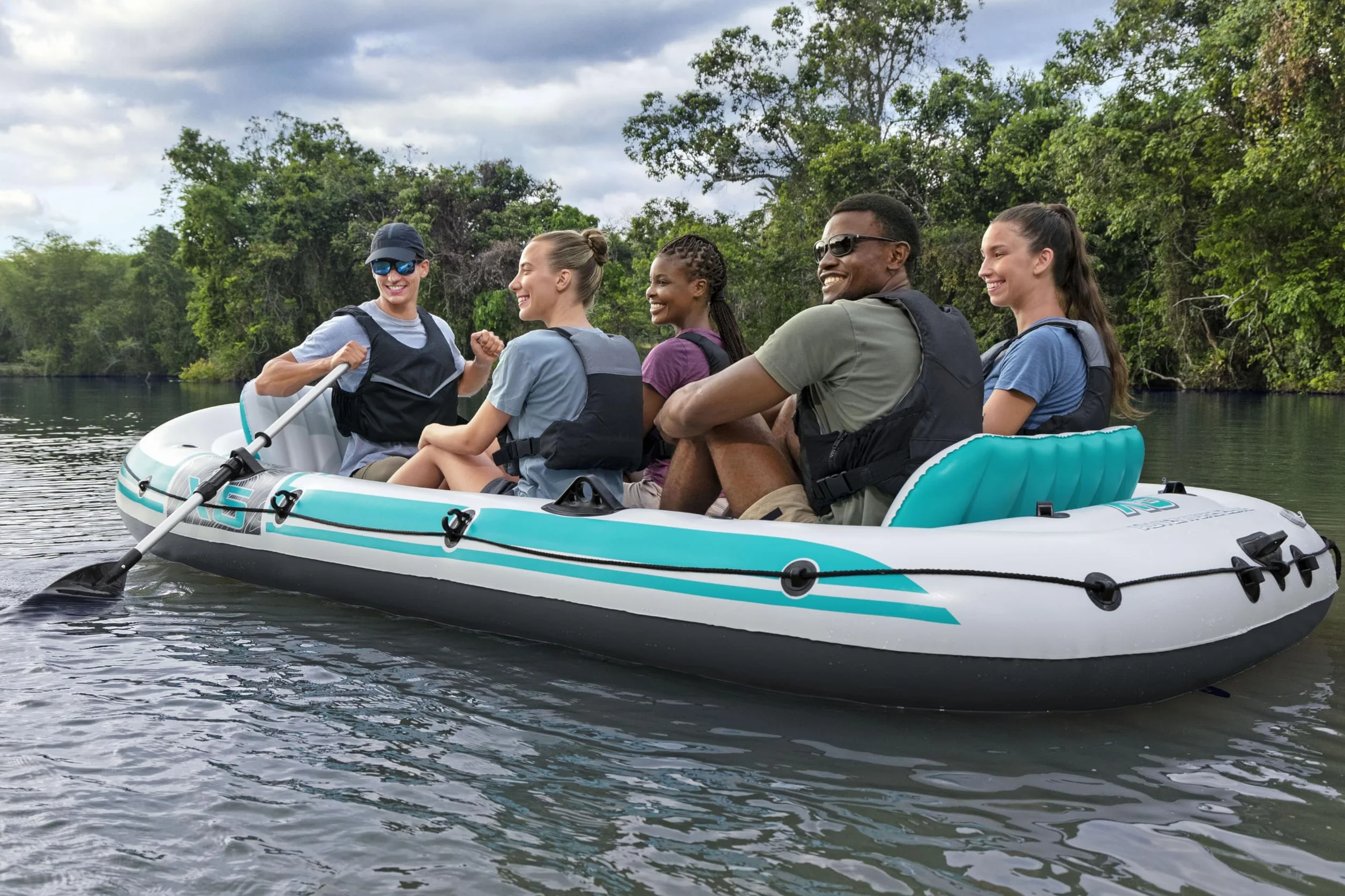 Bestway Hydro-Force Adventure Elite X5 nadmuchiwana tratwa 5-osobowa z pompką, wiosłami, siedzeniami