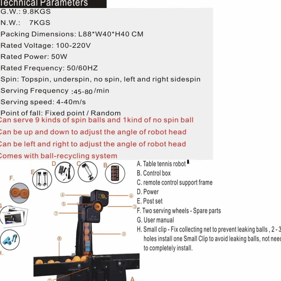 Robot do tenisa stołowego – automatyczna maszyna do pingponga ze 100 piłkami, 2 zapasowymi kółkami do serwowania, siatka do zbierania piłek, pilot zdalnego sterowania i słupek siatkowy