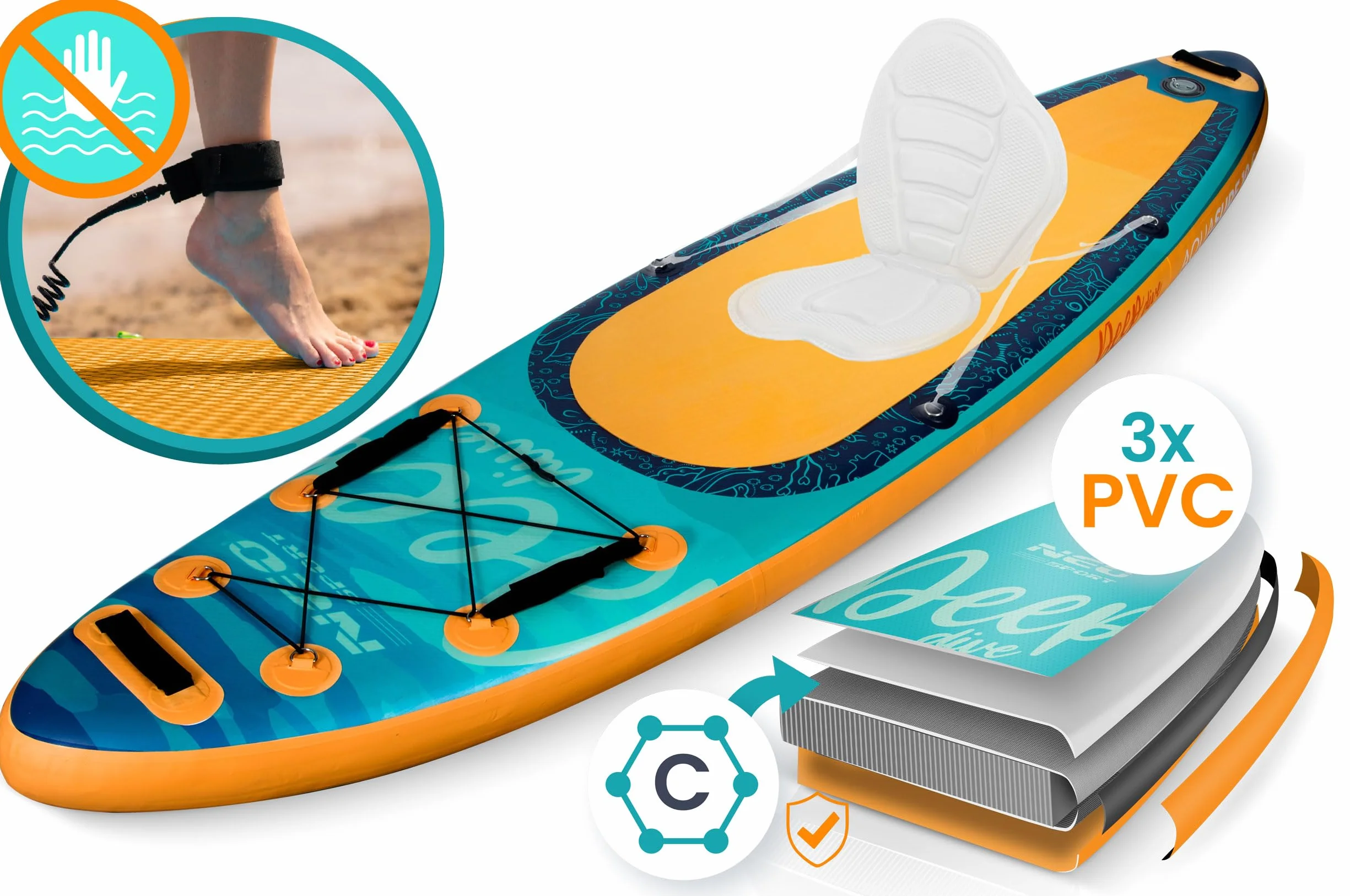 Neo-Sport Deska SUP - Stand Up Paddle Board Aquasurf 10.6 - Uniwersalna Deska Allround - Zestaw dla Początkujących do Rekreacji - 320x84x15 cm - do 140kg - Wiosło, Pompka, Smycz i Plecak - Brązowa