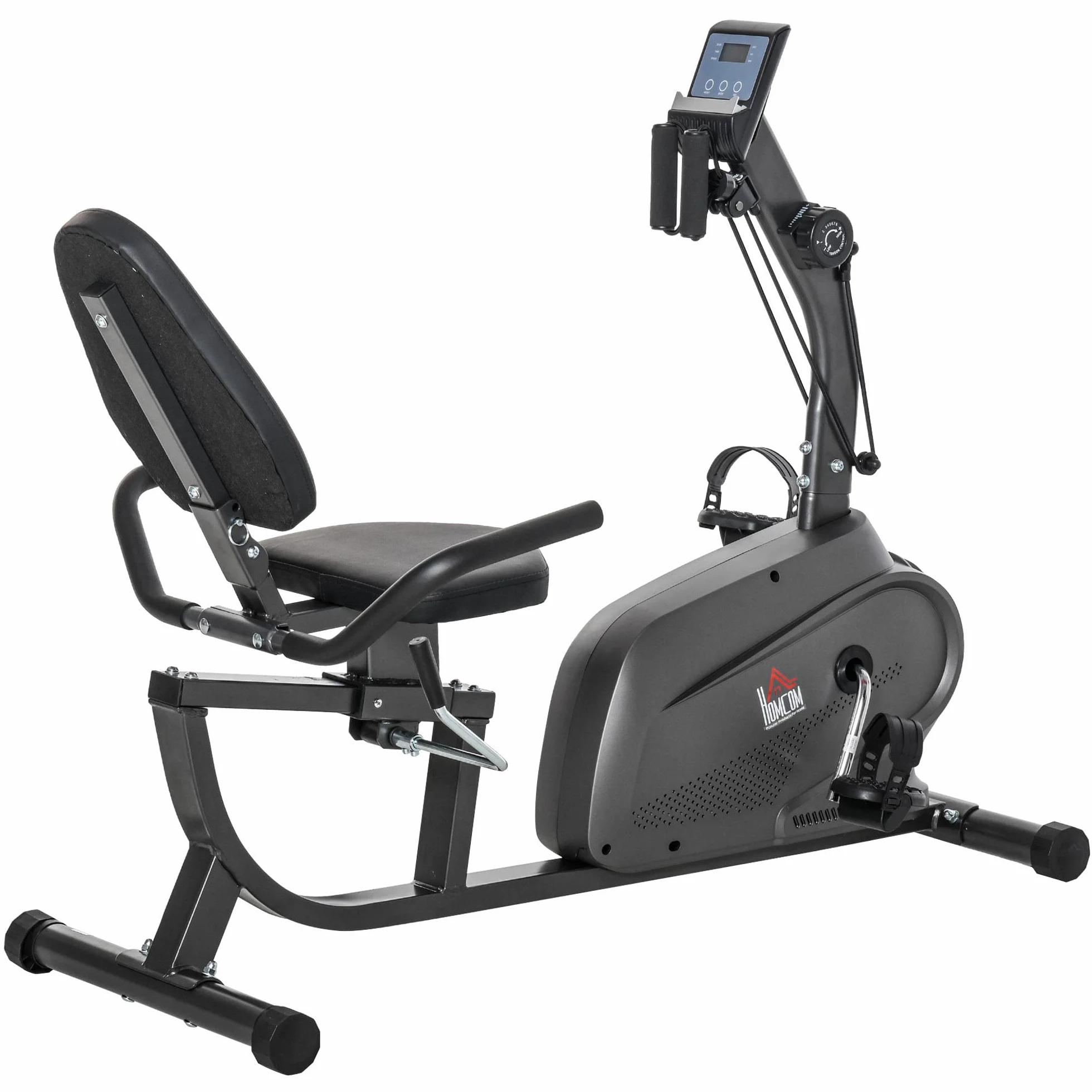 HOMCOM Rower treningowy magnetyczny półwydłużony wyświetlacz LCD regulowane siodełko stal czarna