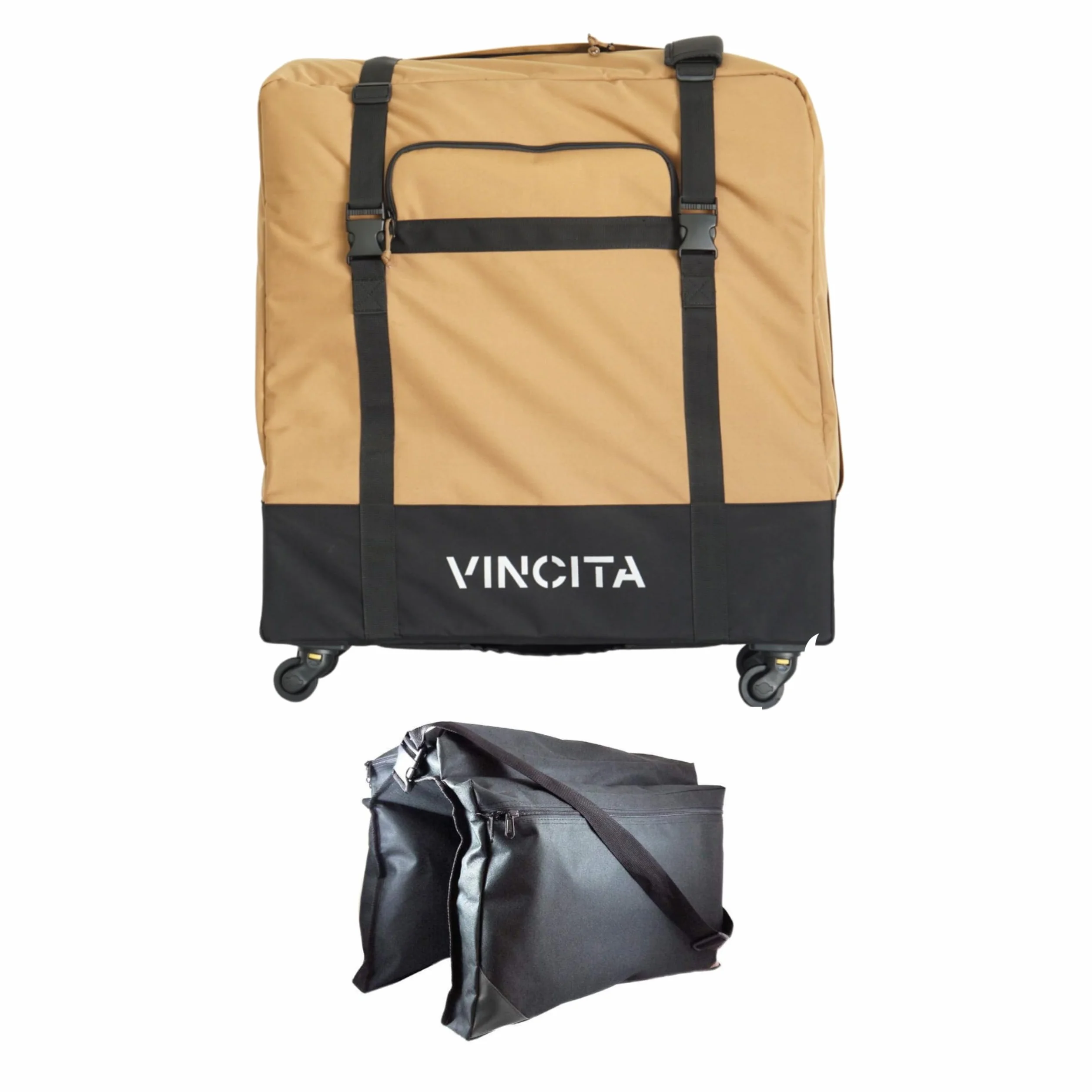 Vincita Sightseer 4.0 miękka torba transportowa na rower składany Brompton z torbą na ubrania, odpinanymi kółkami i paskiem na ramię