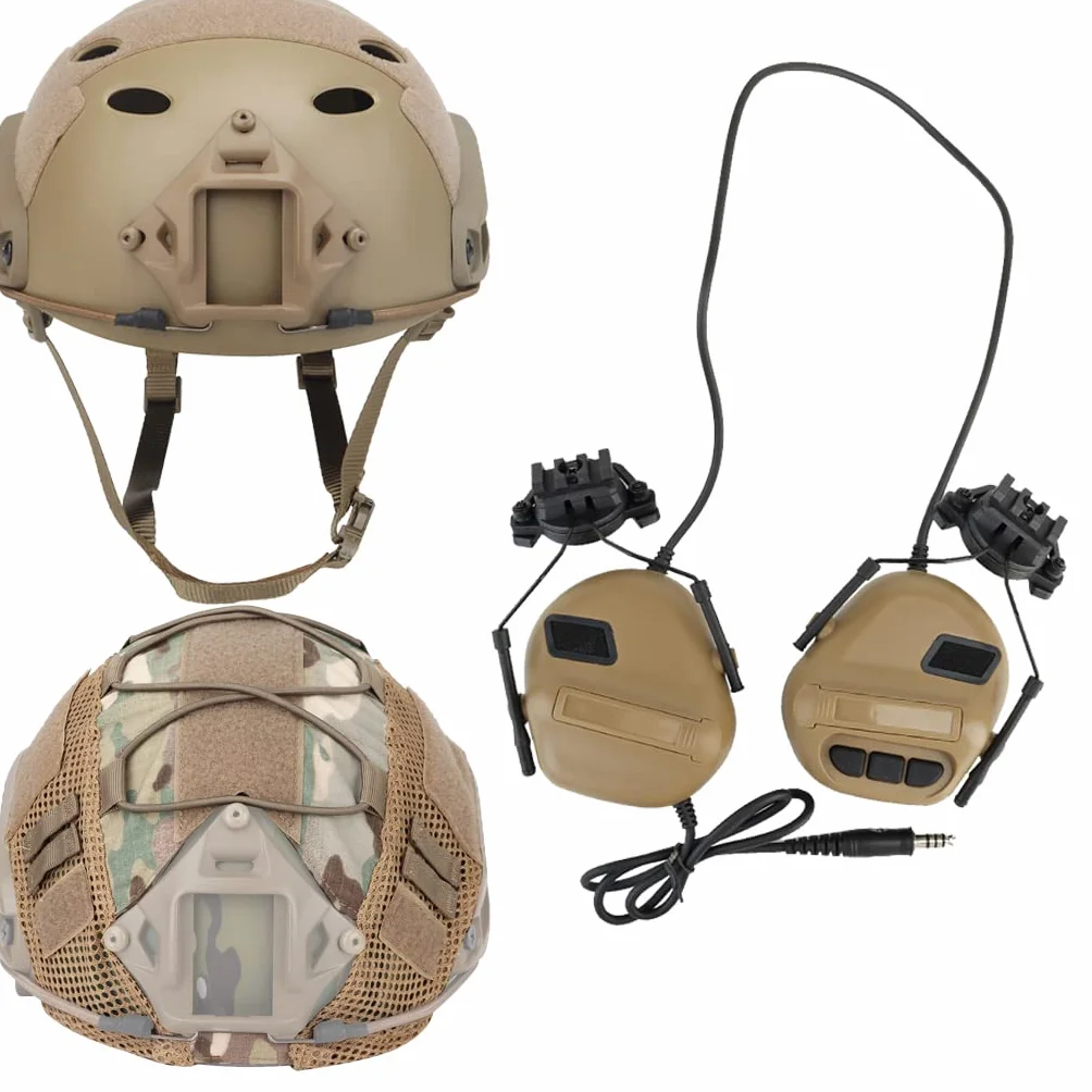 Airsoft Fast Helmet Taktyczny Hełm z Zestawem Słuchawkowym Wielokamowym i Kamuflażową Kasetą Farby CS