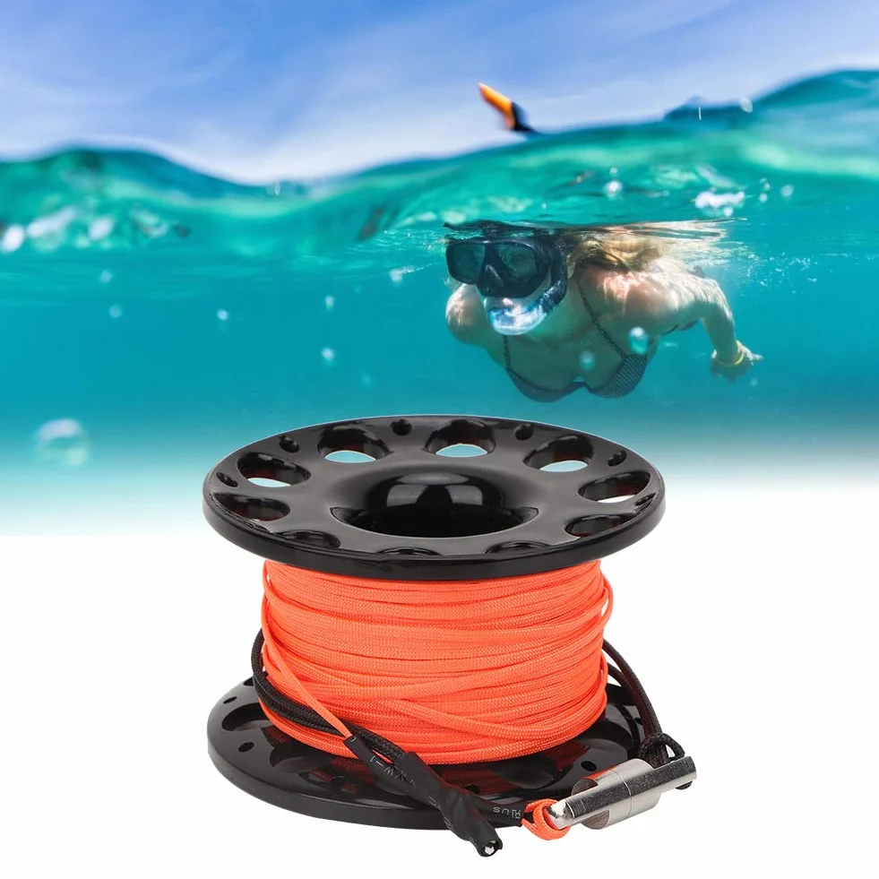 Finger Reel, szpula do nurkowania, z tworzywa sztucznego, mini szpula do nurkowania z podwójnym karabińczykiem, szpula, 30 m, do nurkowania, nurkowania pod wodą (czarna)