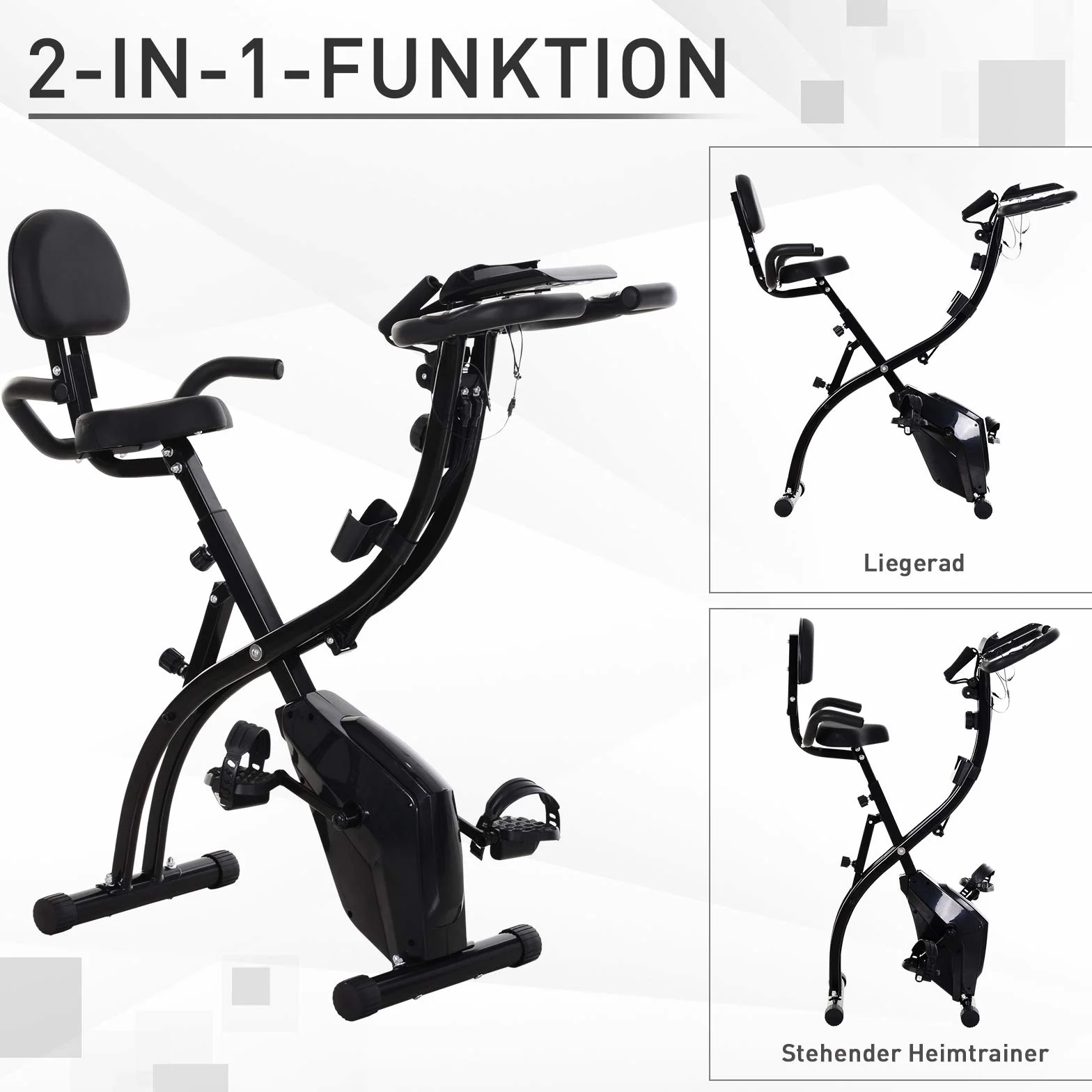 HOMCOM X-Bike rower treningowy 2 w 1 składany, 8-stopniowa regulacja oporu magnetycznego, 105 x 48 x 118 cm