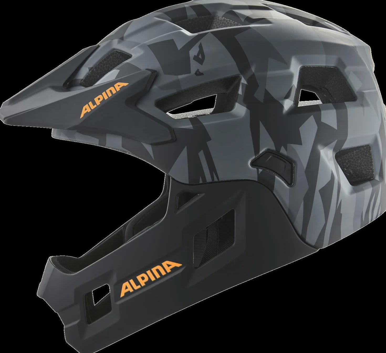 ALPINA RUPI, black-camo orange matt, 50-55 cm, fullface kask dla dzieci, optymalna ochrona i bezpieczeństwo, indywidualnie dopasowany