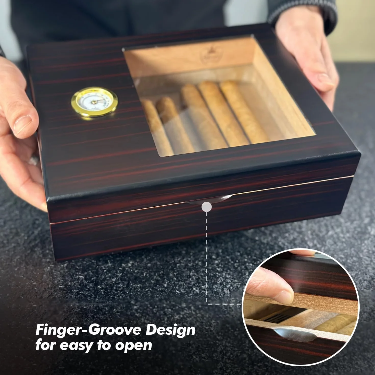 Slege Humidor cygara,pudełko cygara kubańskie cygara,szklany górny nawilżacz hiszpańskie cedrowe cygara,pojedyncza warstwa, nawilżacz powietrza,przegroda, higrometr,akcesoria cygar dla mężczyzn