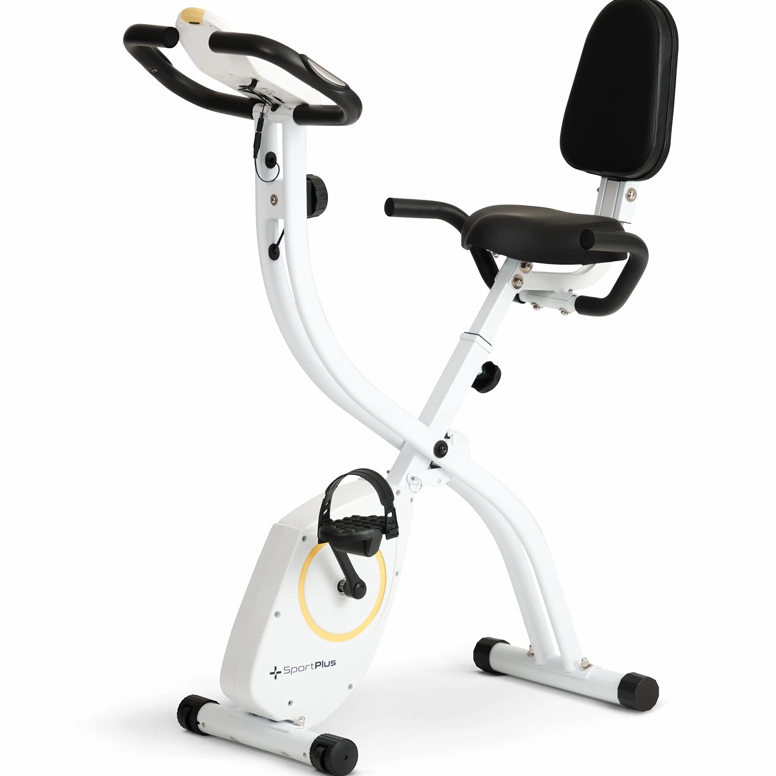 SportPlus składany rower treningowy do domu, opcjonalnie ze sterowaniem za pomocą aplikacji, oparciem, pomiarem tętna, oporem ręcznym lub sterowanym komputerowo, X Bike zajmuje mało miejsca składany