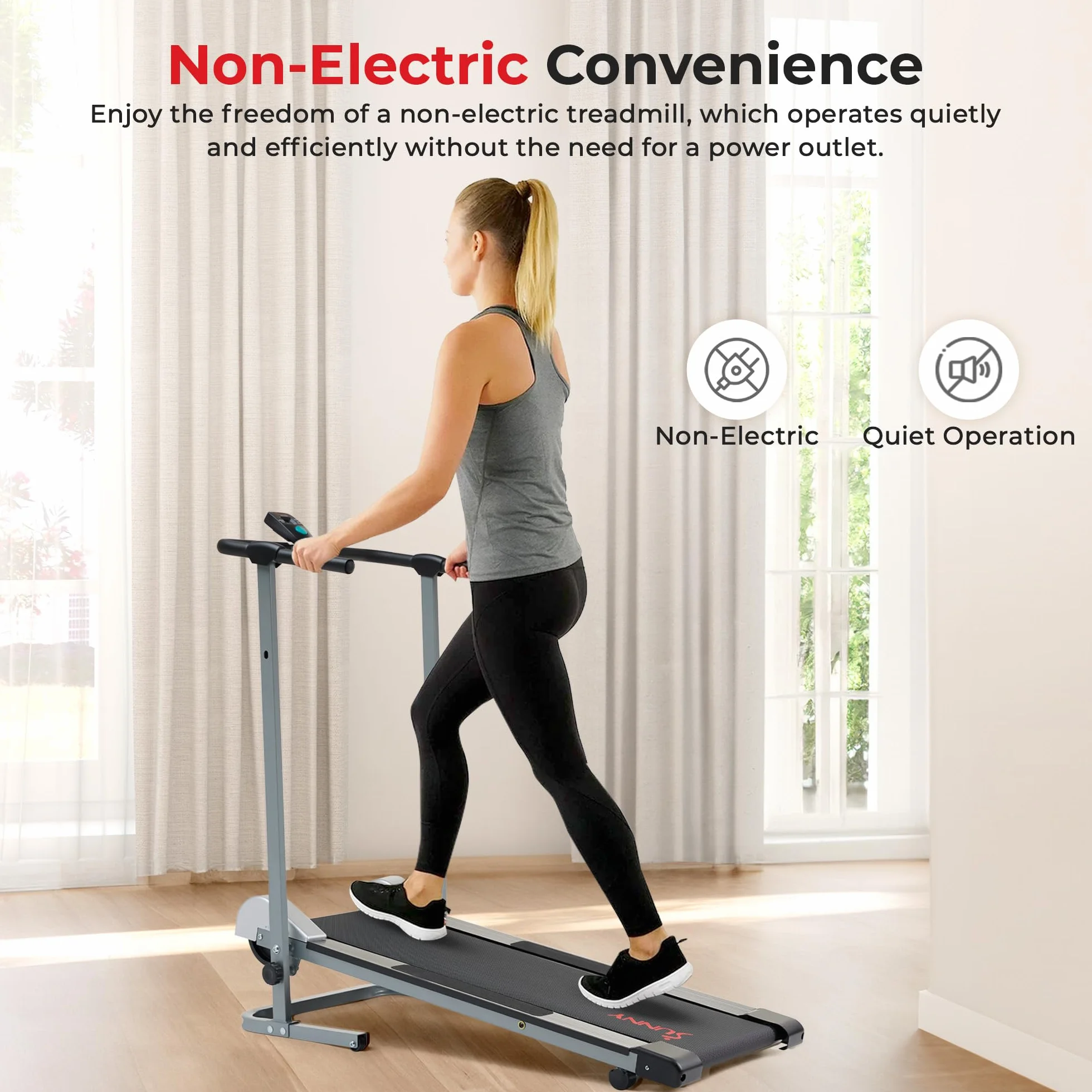 Sunny Health & Fitness SF-T1407M Foldable Treadmill Manual Compact Walking Running Machine Cardio Home Exercise