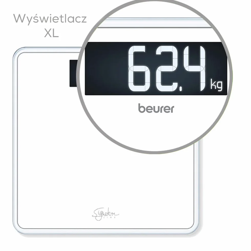 Beurer GS 400 biała waga szklana Signature Line, nowatorska waga osobista z dużą platformą z bezpiecznego szkła, stylowym czarnym wyświetlaczem w formacie XL i nośnością do 200 kg