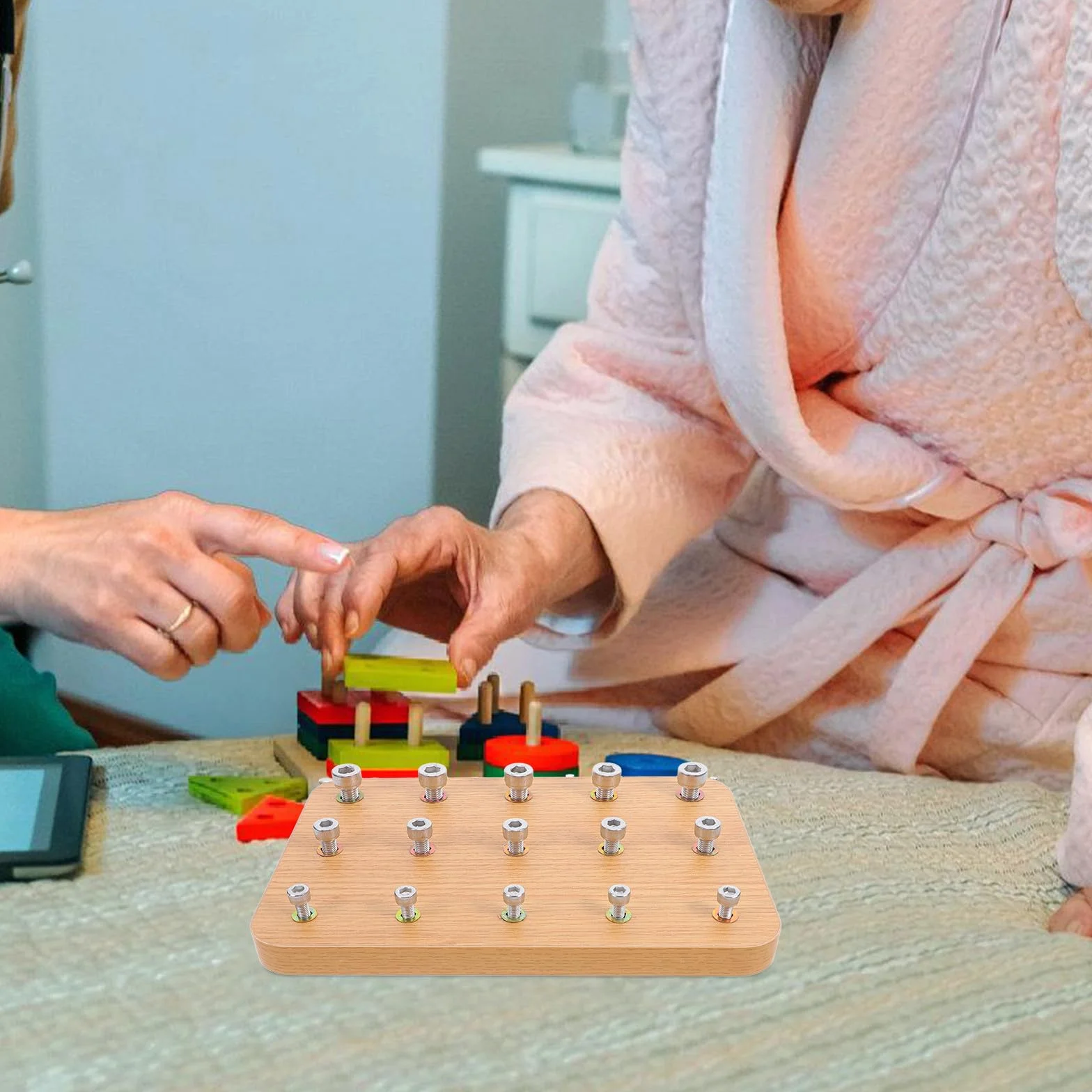 Generic Drewniana Deska z Nakrętkami i Śrubami Do Rehabilitacji Dłoni Trening Koordynacji Ręka-oko Urządzenie Do Ćwiczeń Palców Narzędzie Terapeutyczne i Klinice
