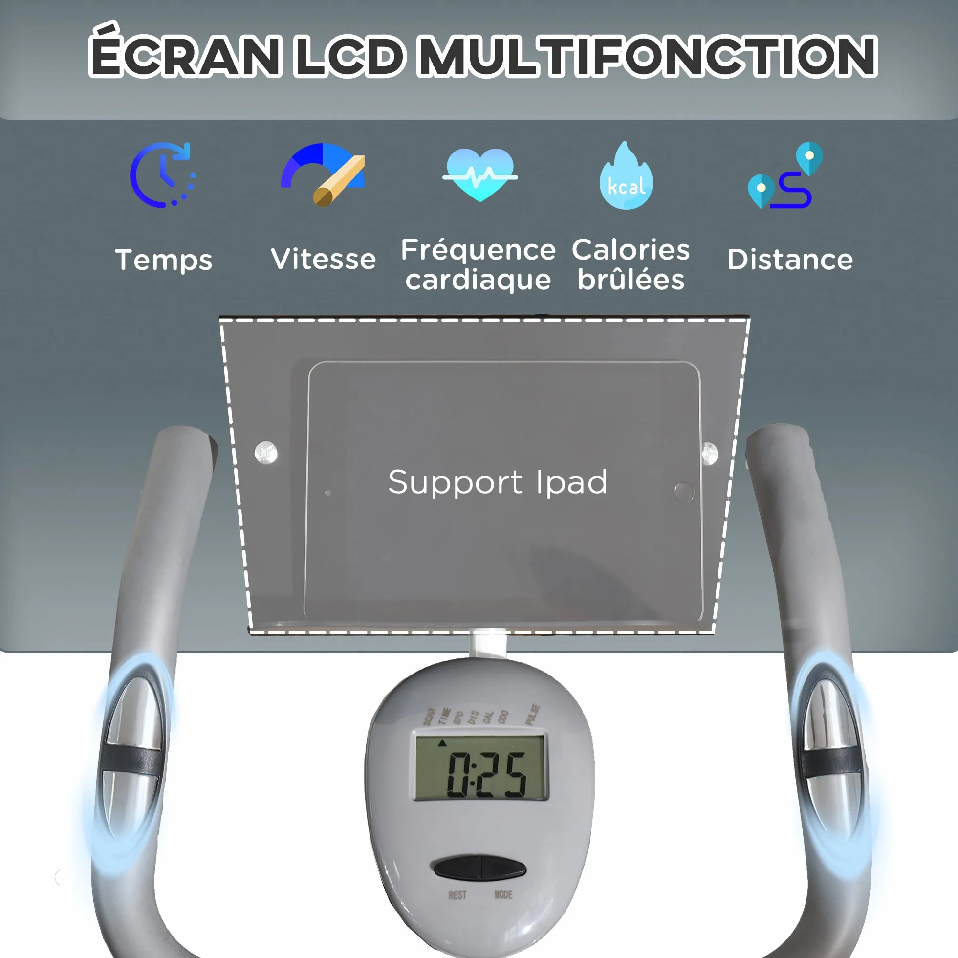 HOMCOM Magnetyczny rower treningowy składany rower fitness rower wewnętrzny duży komfort regulowane oparcie siodełka uchwyty na ekran LCD wielofunkcyjny uchwyt na tablet stalowy biały szary