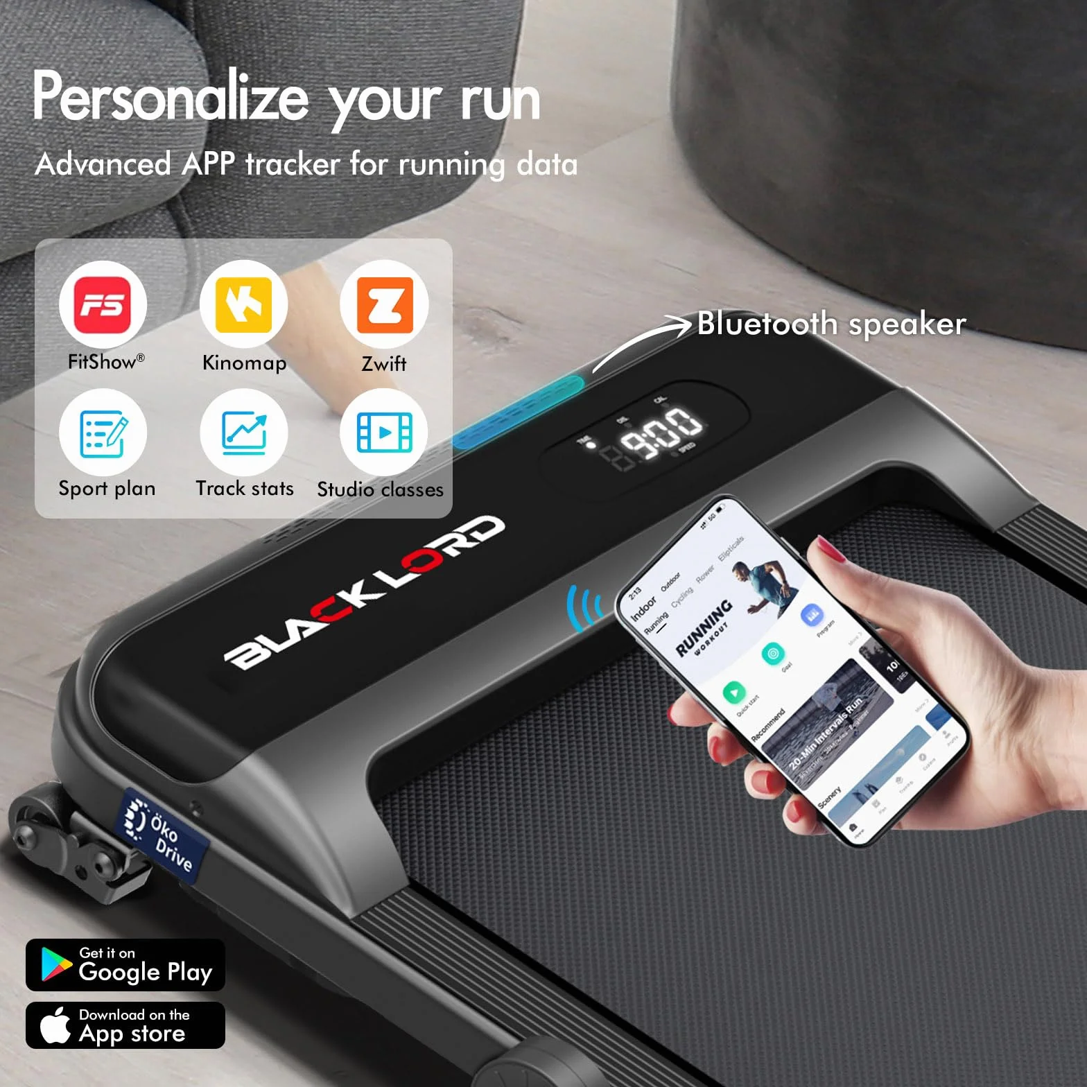 BLACK LORD Bieżnia treningowa 3,2 HP 4% nachylenia Bluetooth