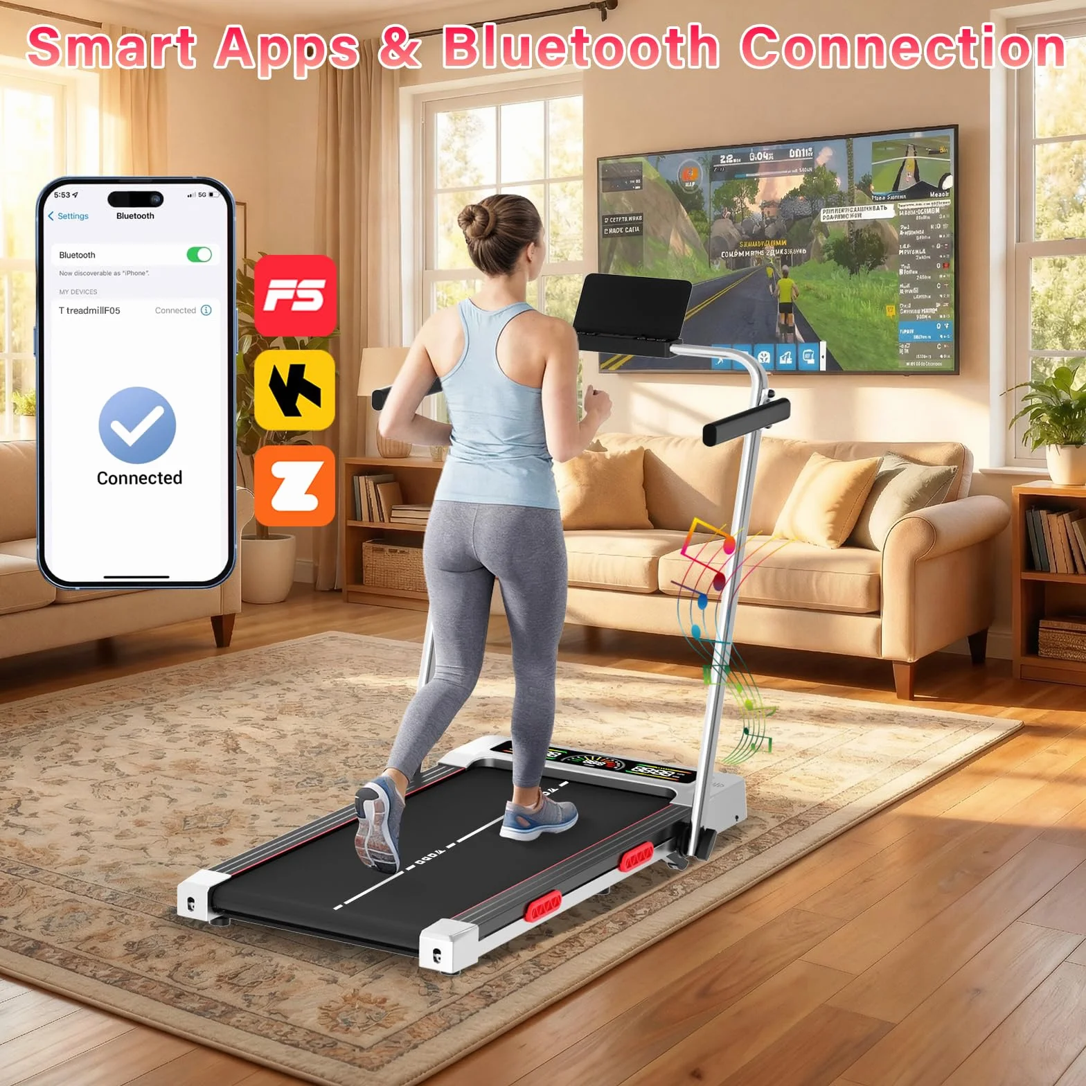 TODO Bieżnia Składana z Ręczne Nachyleniem 10%, 12 km/h Mata do chodzenia z Głośnik Bluetooth, 12 Programów, Bieżnia do Domu i Biura Pojemność 150kg, 3.5HP Treadmill, APP&Wyświetlaczem LED