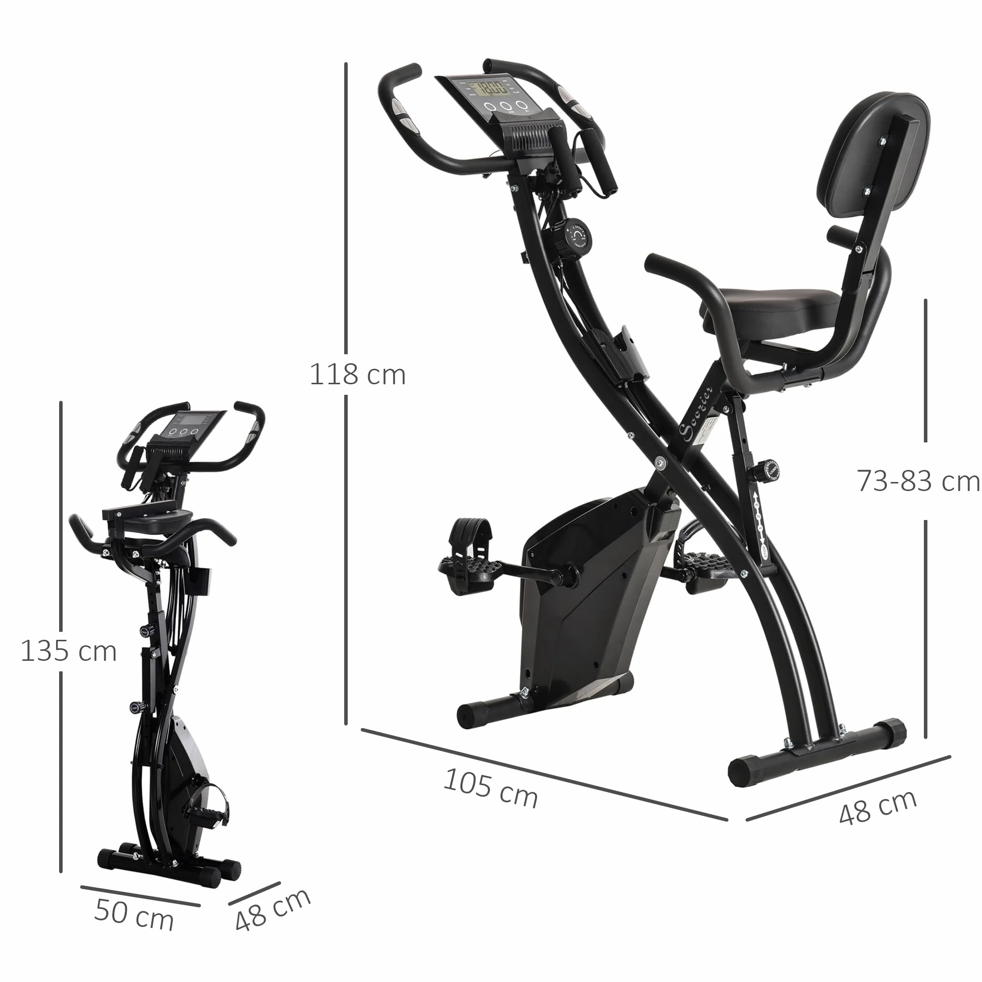 HOMCOM X-Bike rower treningowy 2 w 1 składany, 8-stopniowa regulacja oporu magnetycznego, 105 x 48 x 118 cm