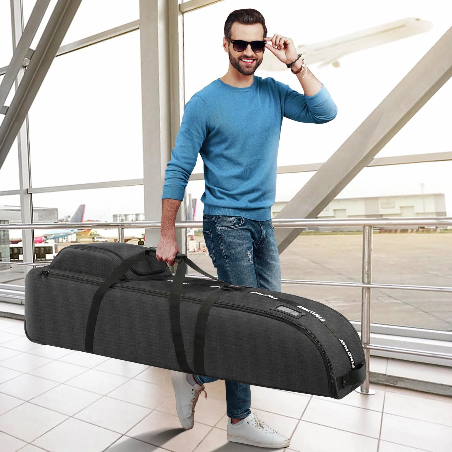 Findway Torba podróżna golfowa z kółkami, wodoszczelna, wytrzymała tkanina Oxford 900D, wyściełana torba lotnicza premium ze zdejmowaną podkładką do ochrony klubu lotniczego
