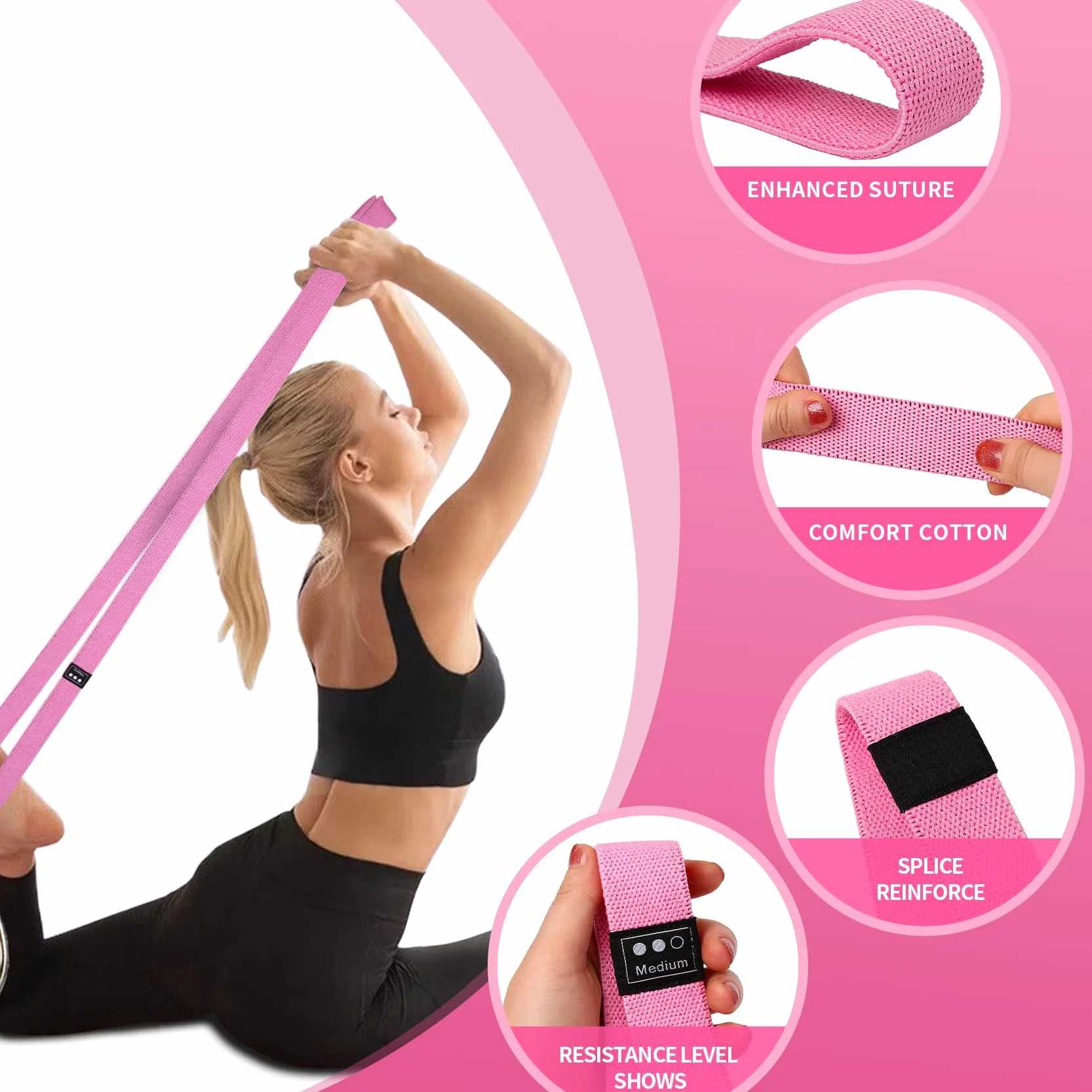 Taśmy oporowe z tkaniny z 3 poziomami oporu do treningu całego ciała, dla kobiet i mężczyzn, treningu siłowego, jogi, pilatesu, fitnessu, zestaw 3 szt