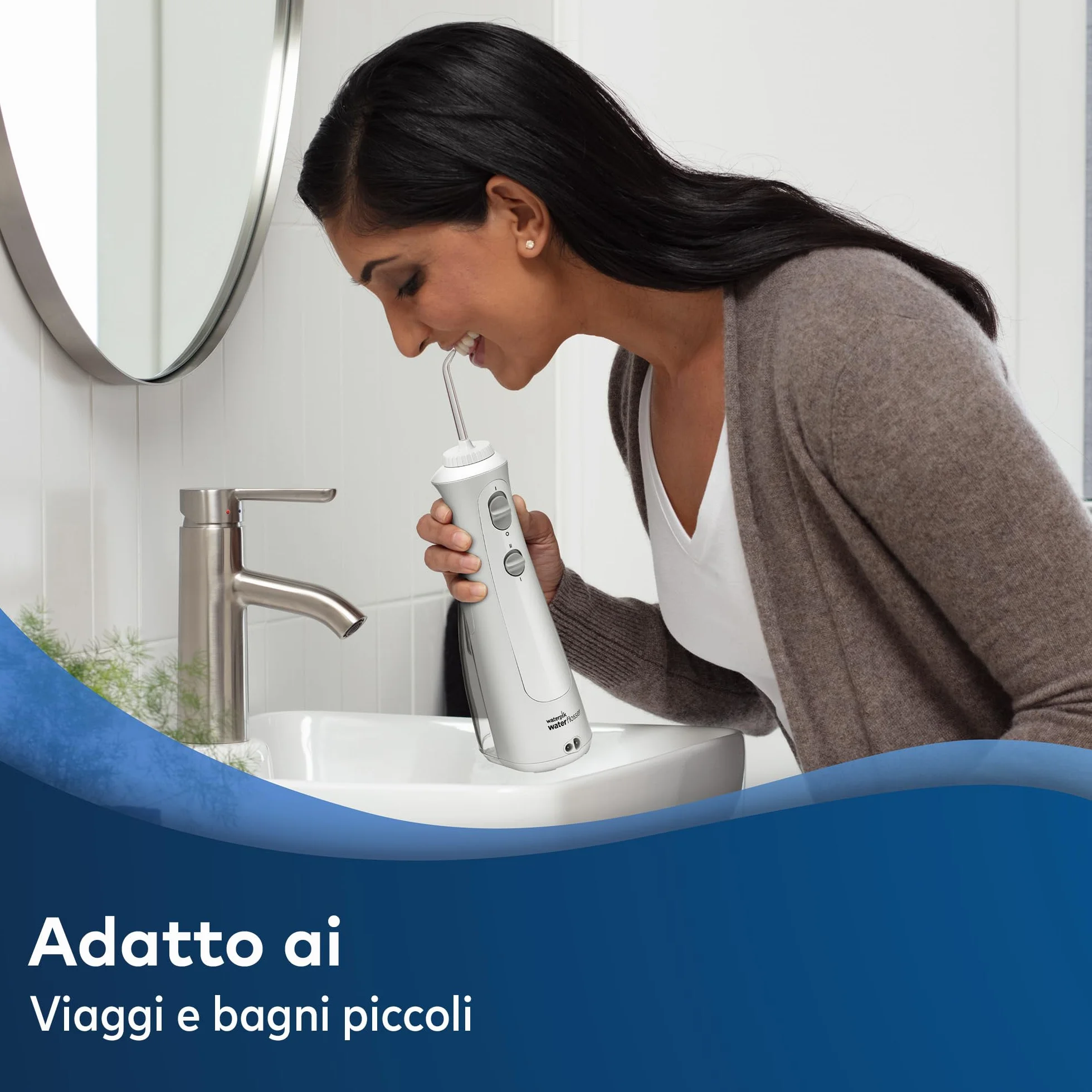 Waterpik Bezprzewodowy Irygator do Zębów, Elektryczny Irygator Dentystyczny, Akumulatorowy Irygator do Płukania Zębów, Irygator Idealny w Podróży lub Małych Łazienkach - Biały (WF-13)