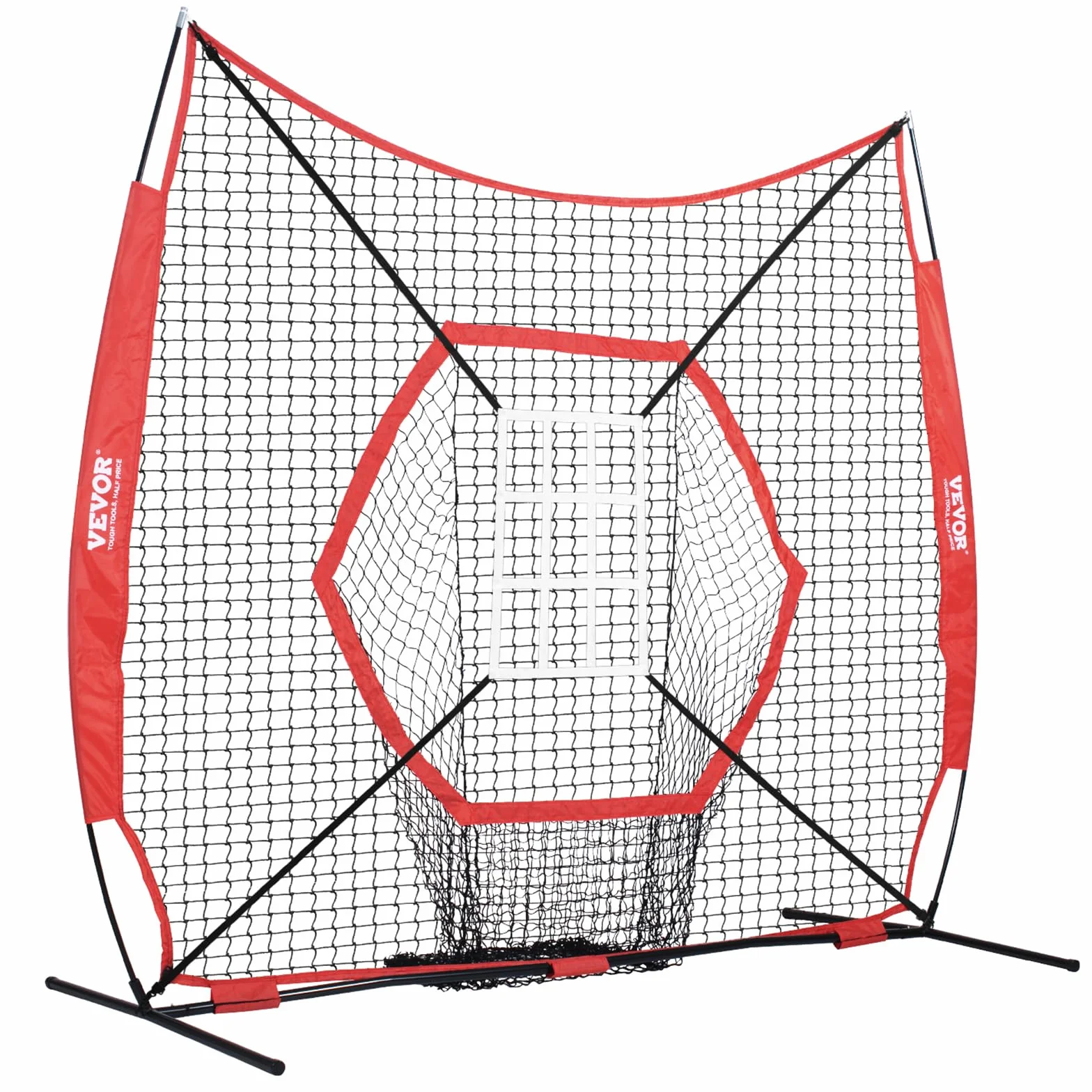 VEVOR 2,1 x 2,1 m siatka treningowa do softballu, przenośna siatka treningowa do uderzania, łapania mrugnięcia, sprzęt baseballowy, pomoce treningowe z ramą kokardową, torbą do przenoszenia i strefą