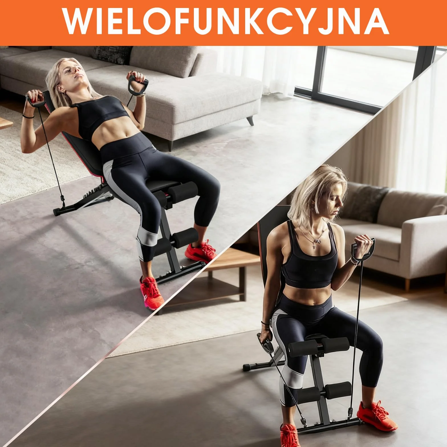 DH FitLife Składana Ławka Treningowa 8-w-1 | 80% Oszczędność Miejsca | Ławeczka do Ćwiczeń Całego Ciała i Brzucha | Regulowana Ławka Fitness i Ławka Skośna do Domowej Siłowni