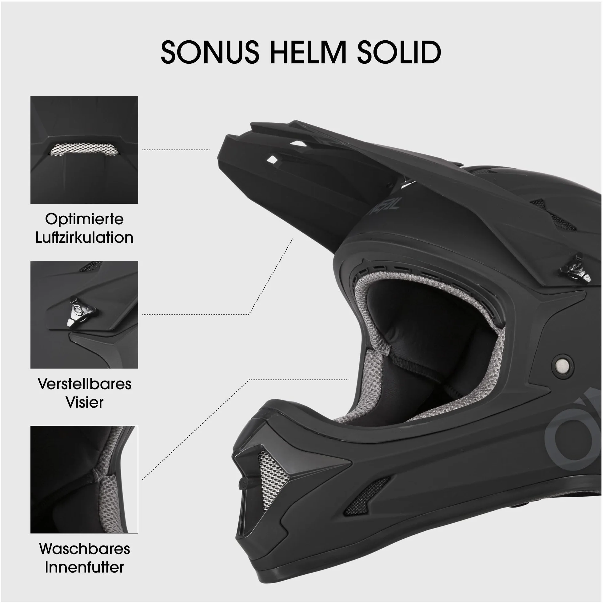 O'NEAL | Kask rowerowy górski | MTB Downhill | zgodny z normą bezpieczeństwa EN1078, otwory wentylacyjne dla przepływu powietrza i chłodzenia | Kask SONUS SOLID | Dorosły | Czarny | Rozmiar L