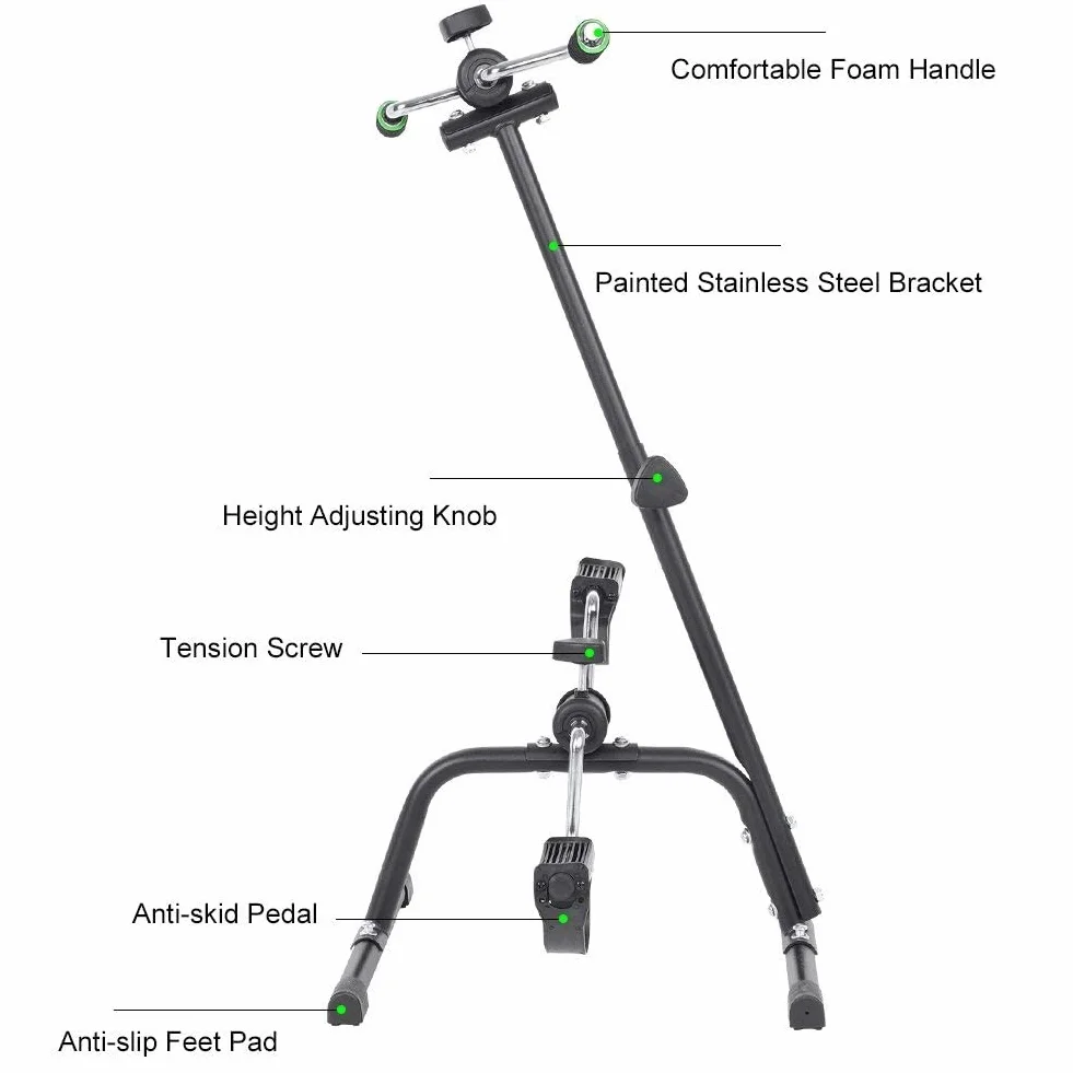 Mini rower treningowy, ćwiczenia ramion i nóg, trening rowerowy dla osób starszych z niepełnosprawnościami, czarny, stal nierdzewna, regulowane siedzisko i opór, tarcie