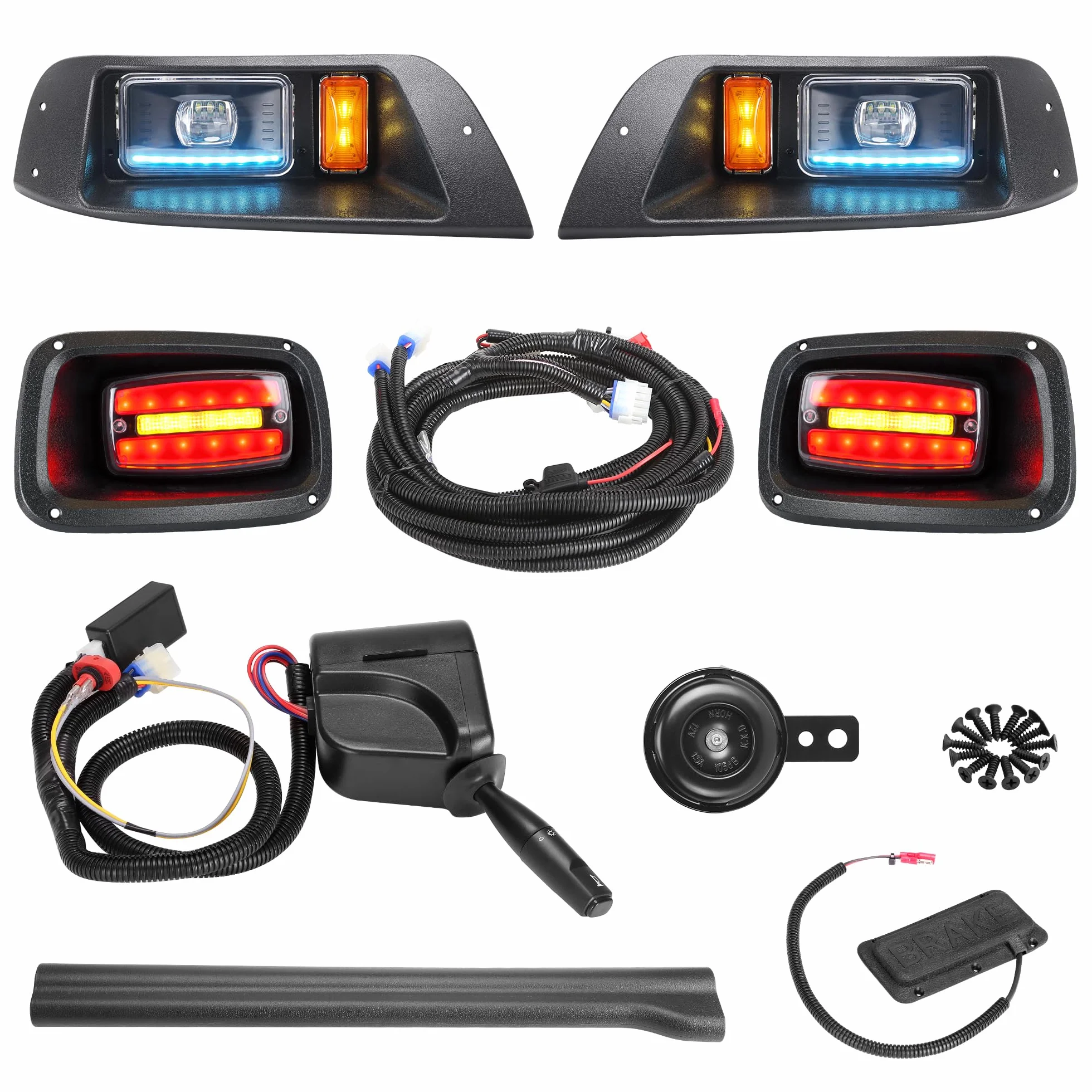 10L0L Zestaw reflektorów LED Deluxe do wózka golfowego EZGO TXT, ze światłami do jazdy dziennej, światłem mijania i kierunkowskazy