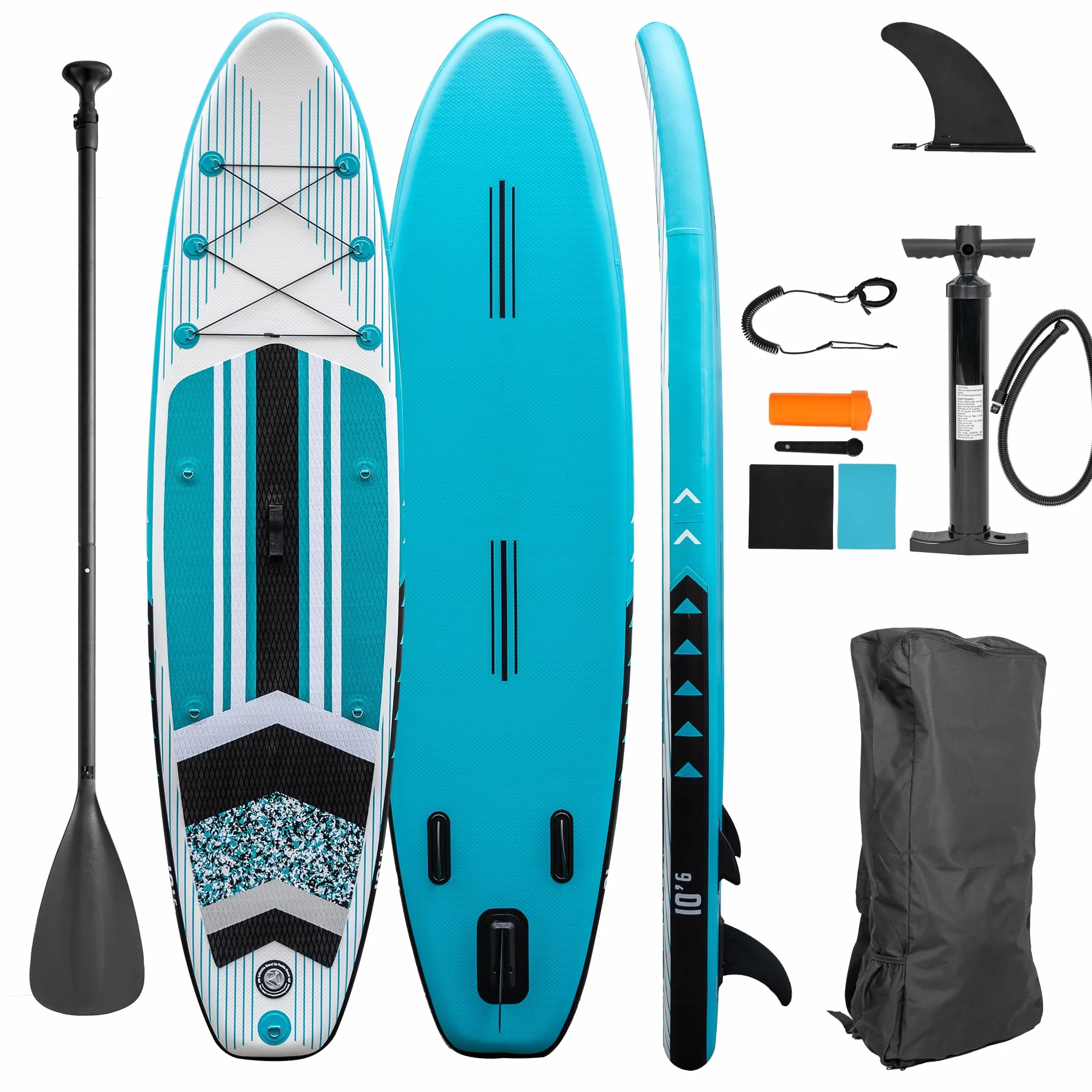 Stand Up Paddle Board e4fun, różne kolory, 320 x 81 x 15 cm, nadmuchiwana, w zestawie wiosło, pompka, plecak, zestaw naprawczy (turkusowy)