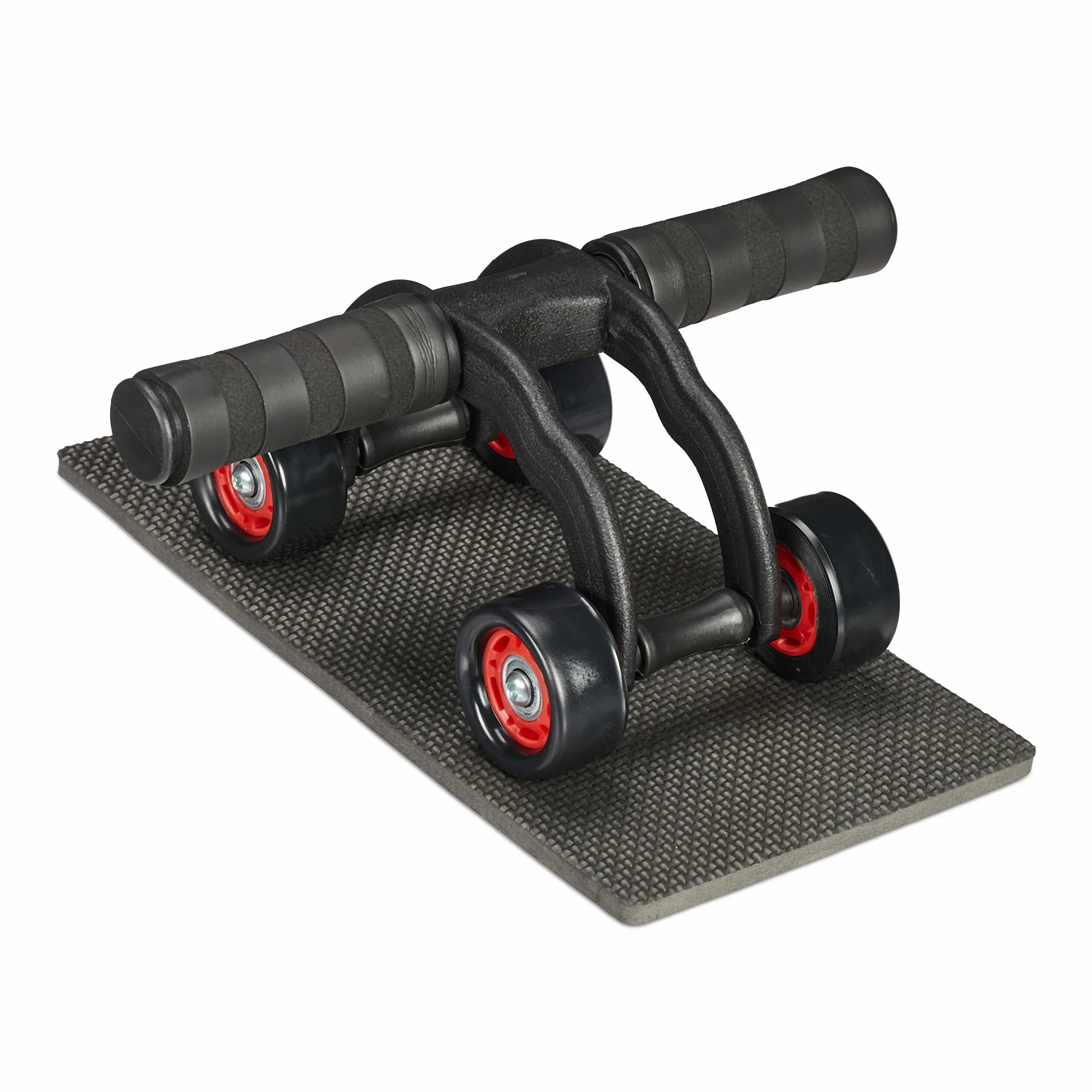 Relaxdays Wózek do ćwiczeń brzucha z 4 kółkami, trenażer brzucha, rolka fitness z matą pod kolana, czarny/czerwony