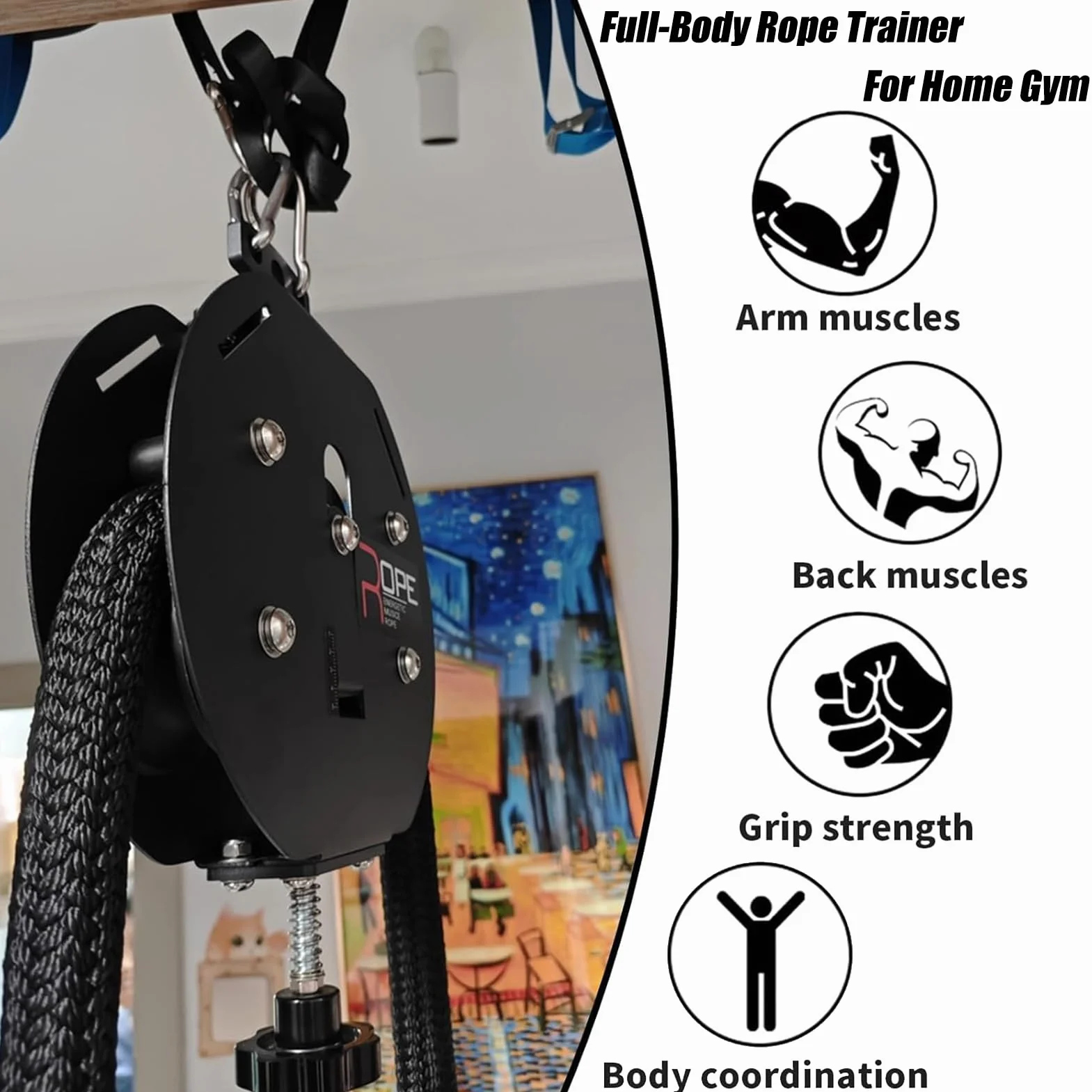 Endless Rope trener linowy, z regulowanym oporem, linka nylonowa klasy premium, 400 cm, do ćwiczeń chwytu, ramion, pleców i koordynacji